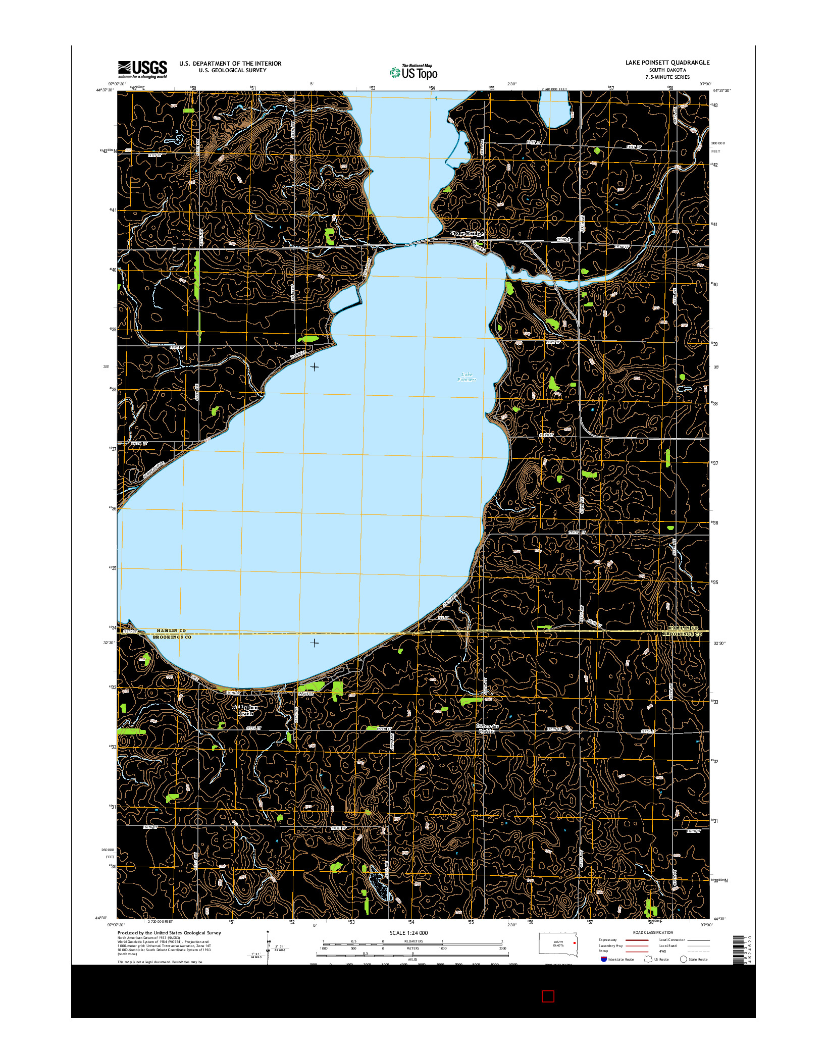 USGS US TOPO 7.5-MINUTE MAP FOR LAKE POINSETT, SD 2015