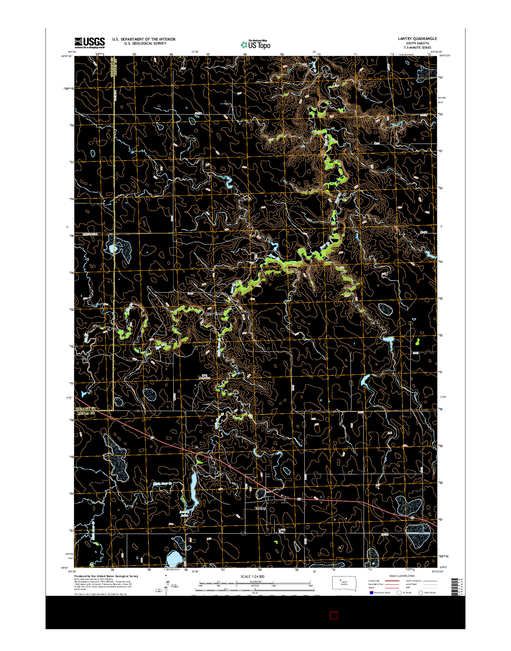 USGS US TOPO 7.5-MINUTE MAP FOR LANTRY, SD 2015