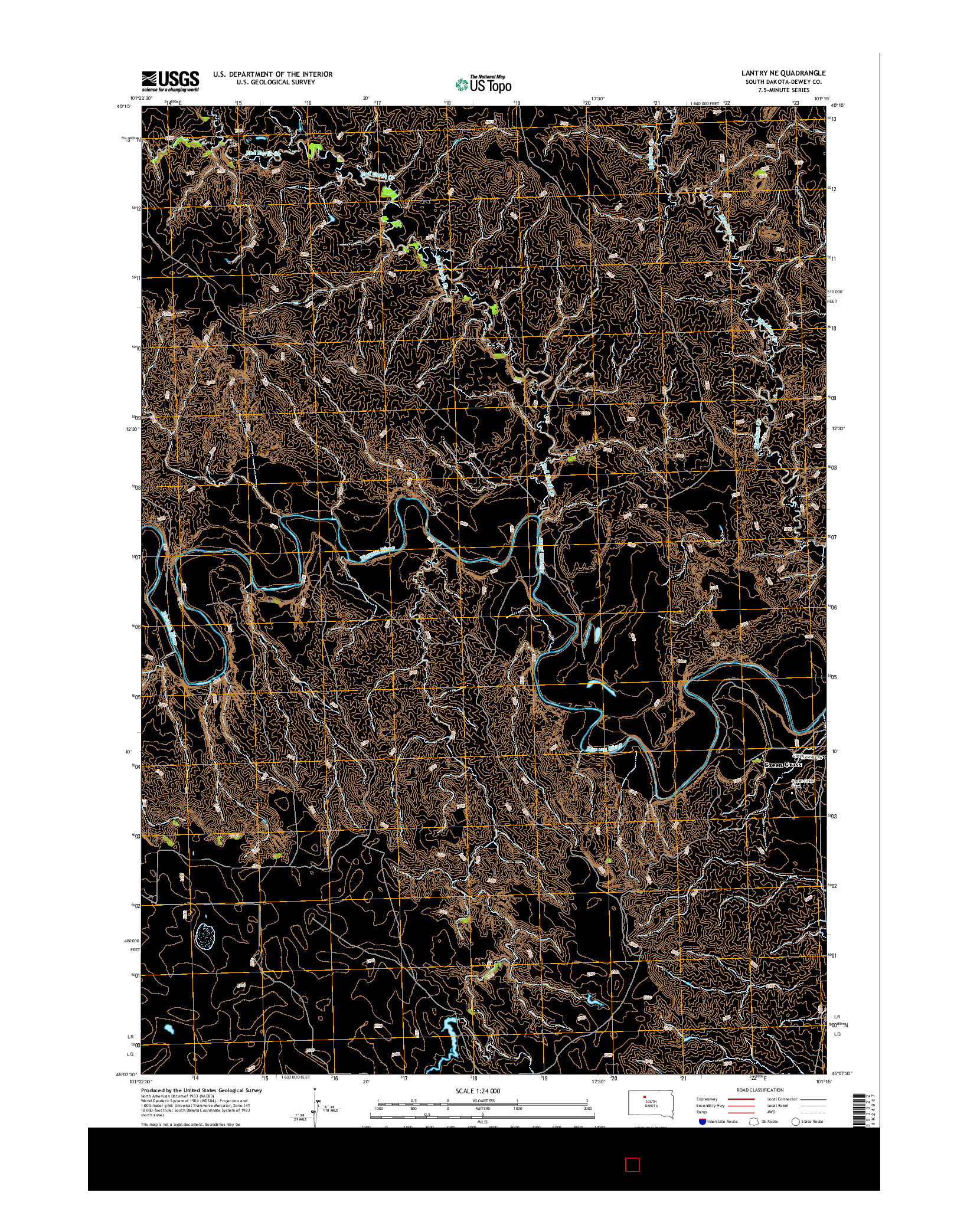 USGS US TOPO 7.5-MINUTE MAP FOR LANTRY NE, SD 2015