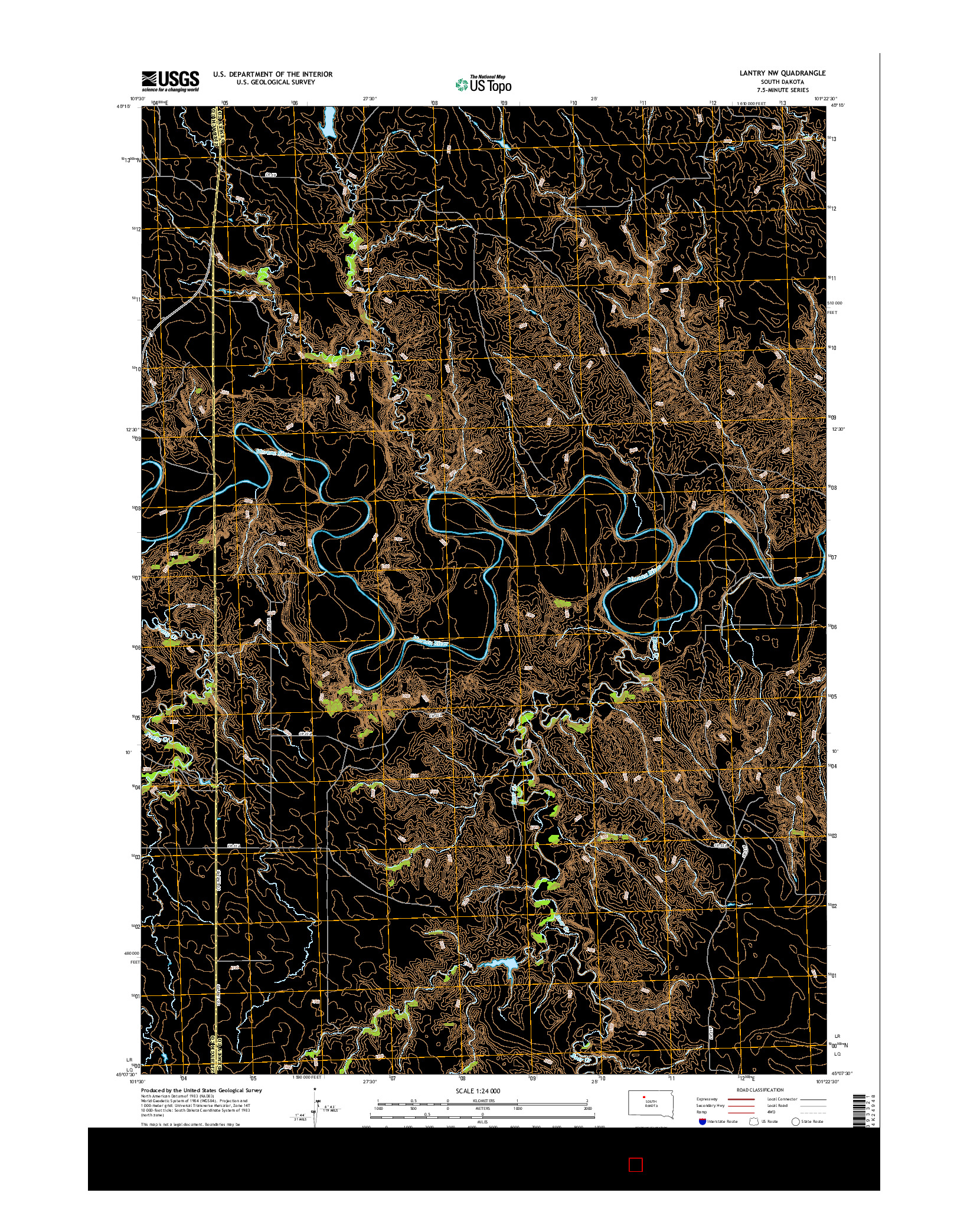USGS US TOPO 7.5-MINUTE MAP FOR LANTRY NW, SD 2015