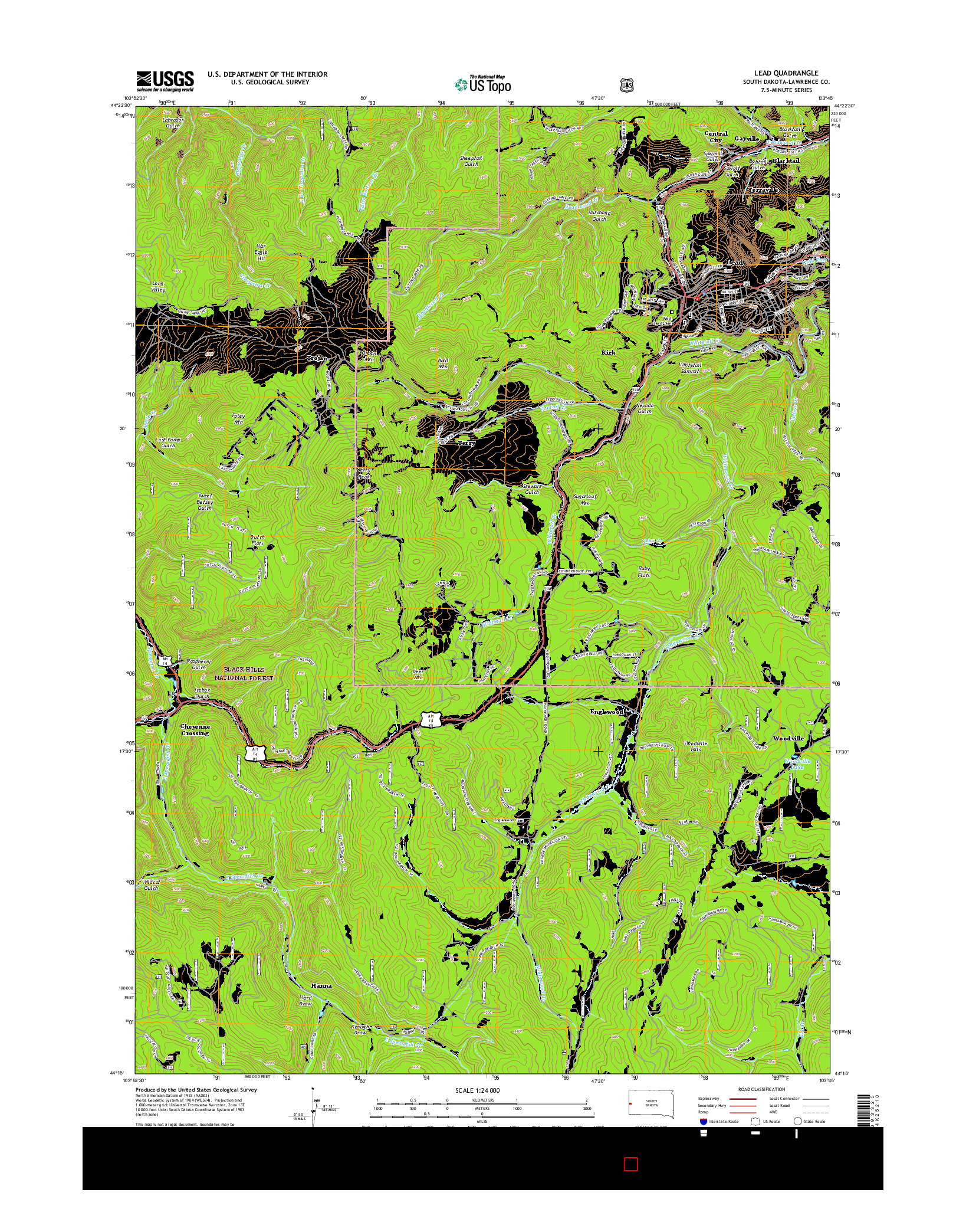 USGS US TOPO 7.5-MINUTE MAP FOR LEAD, SD 2015