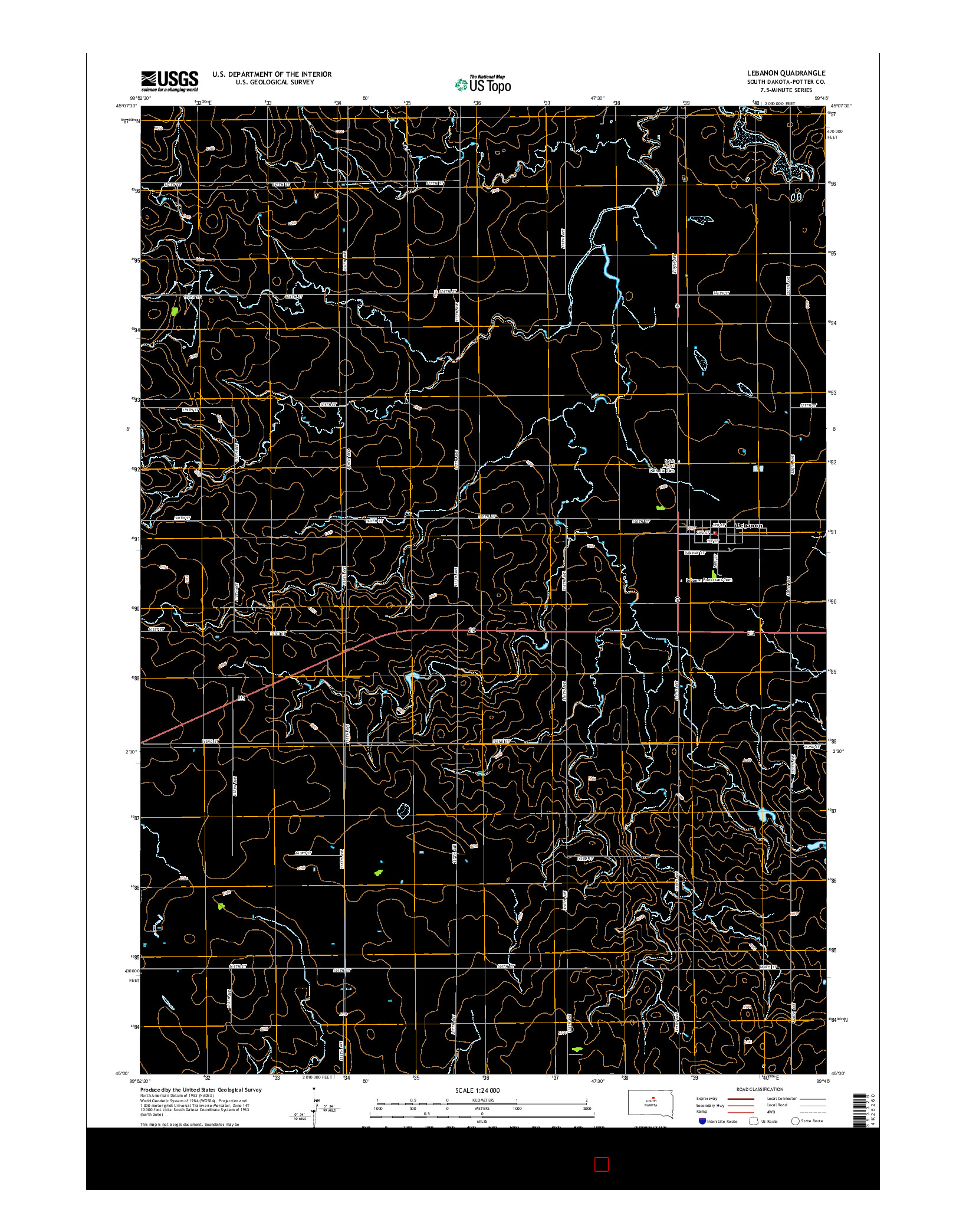 USGS US TOPO 7.5-MINUTE MAP FOR LEBANON, SD 2015