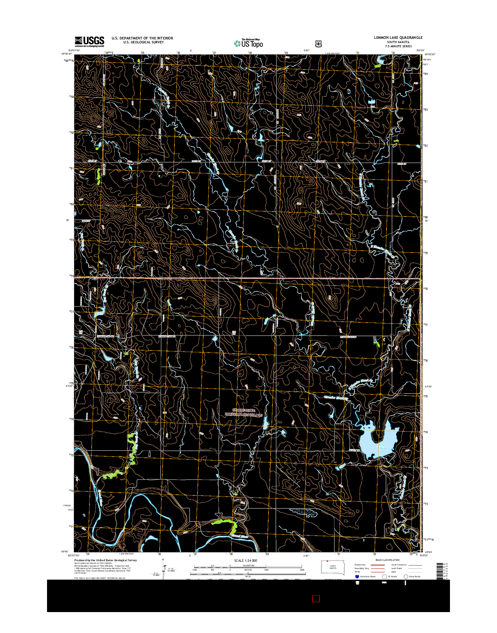 USGS US TOPO 7.5-MINUTE MAP FOR LEMMON LAKE, SD 2015