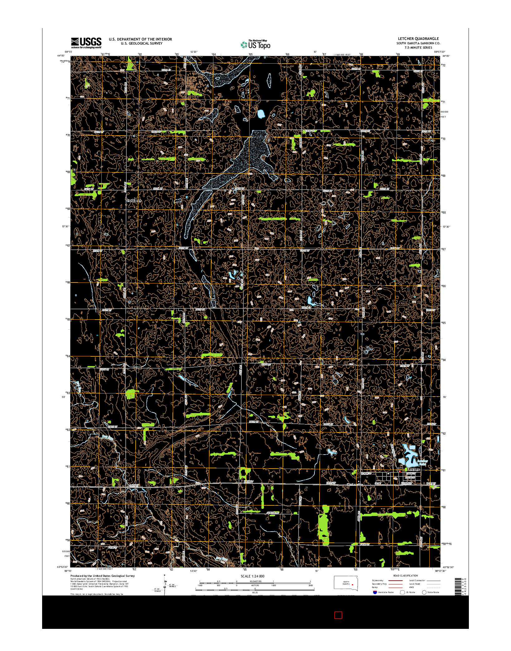 USGS US TOPO 7.5-MINUTE MAP FOR LETCHER, SD 2015