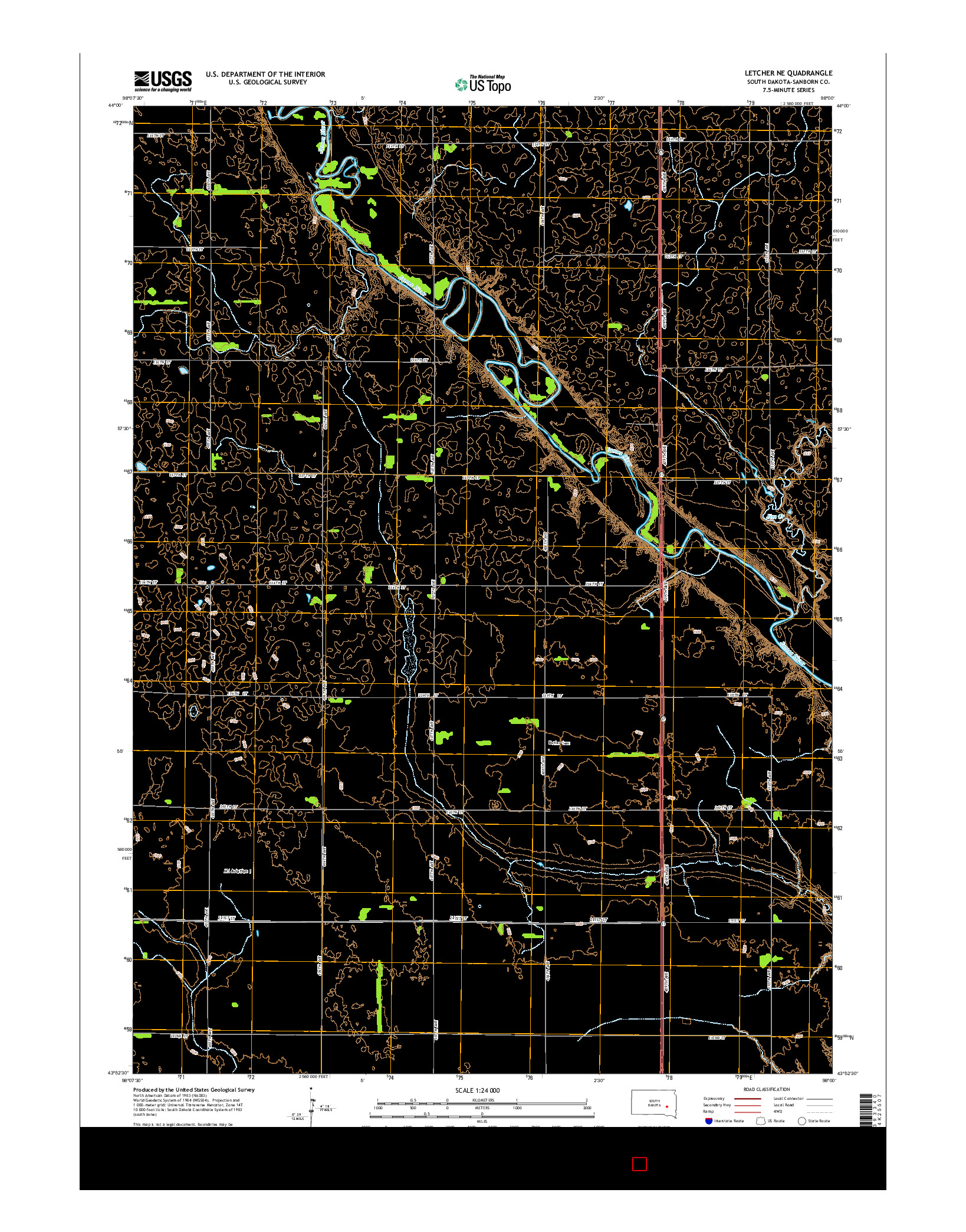 USGS US TOPO 7.5-MINUTE MAP FOR LETCHER NE, SD 2015