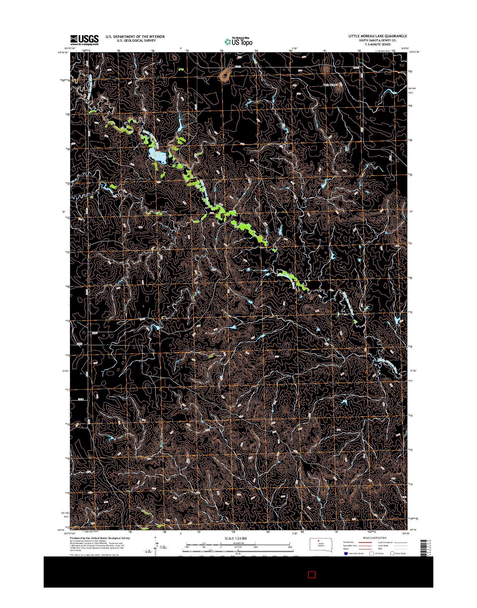USGS US TOPO 7.5-MINUTE MAP FOR LITTLE MOREAU LAKE, SD 2015