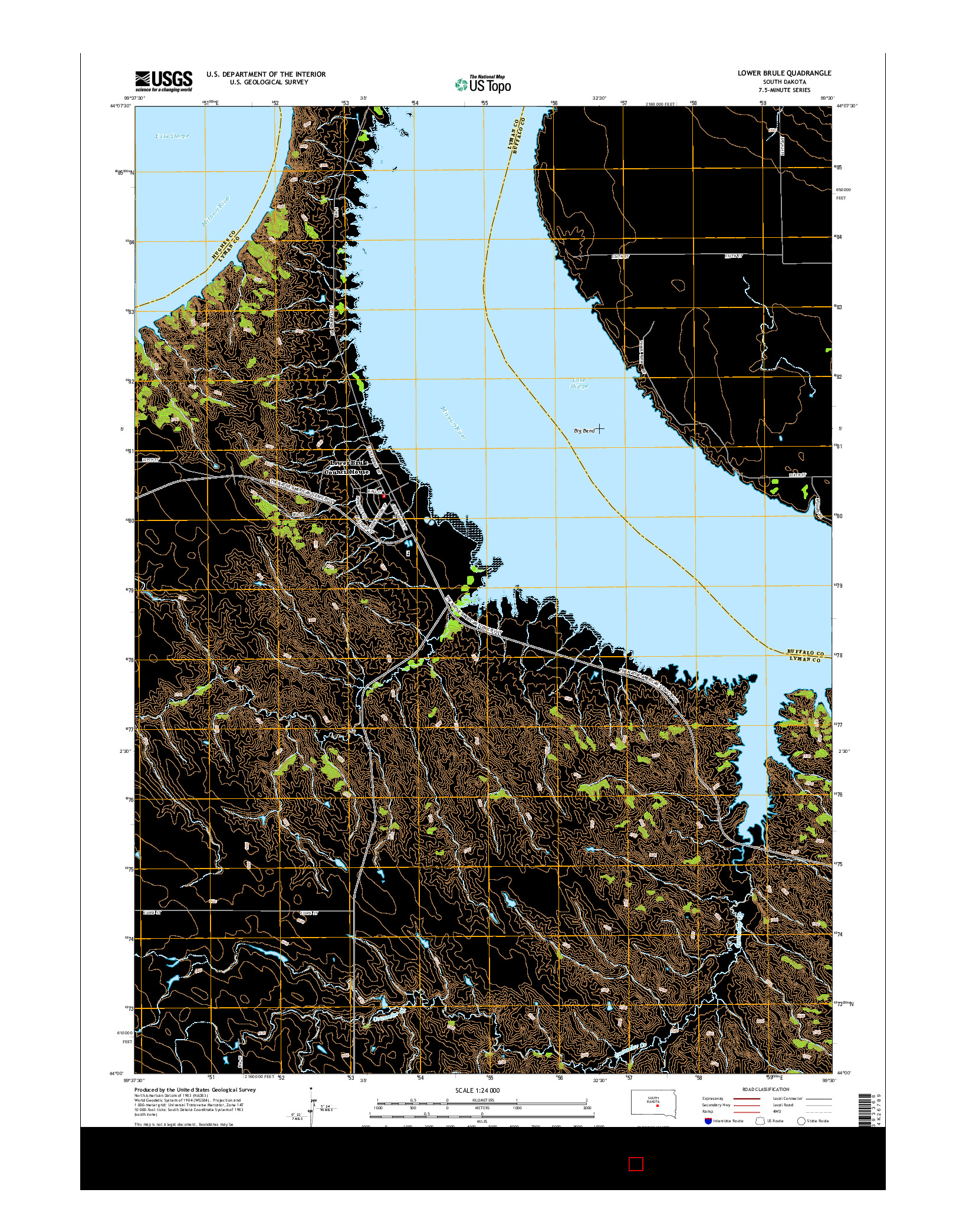 USGS US TOPO 7.5-MINUTE MAP FOR LOWER BRULE, SD 2015