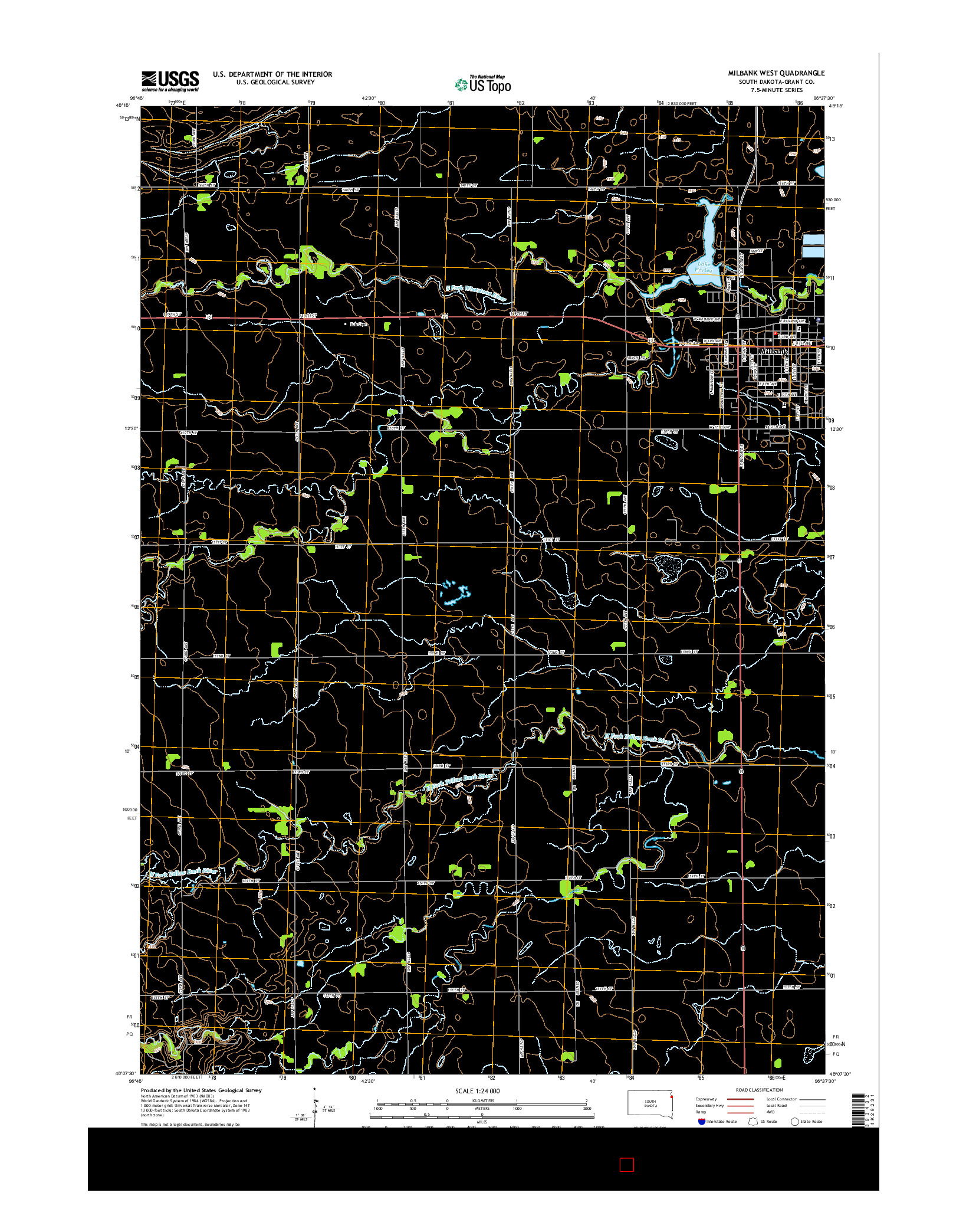 USGS US TOPO 7.5-MINUTE MAP FOR MILBANK WEST, SD 2015