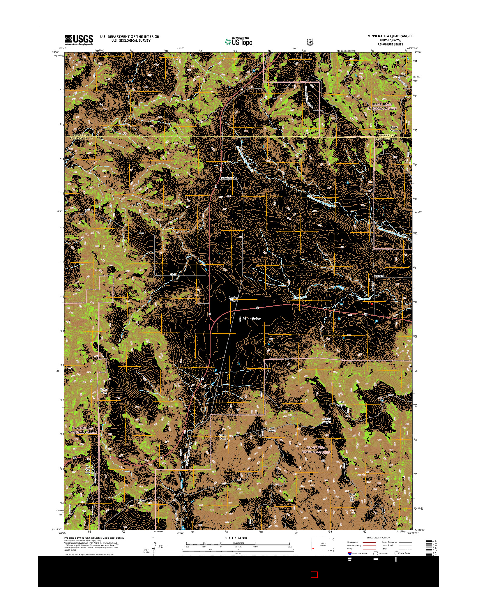 USGS US TOPO 7.5-MINUTE MAP FOR MINNEKAHTA, SD 2015
