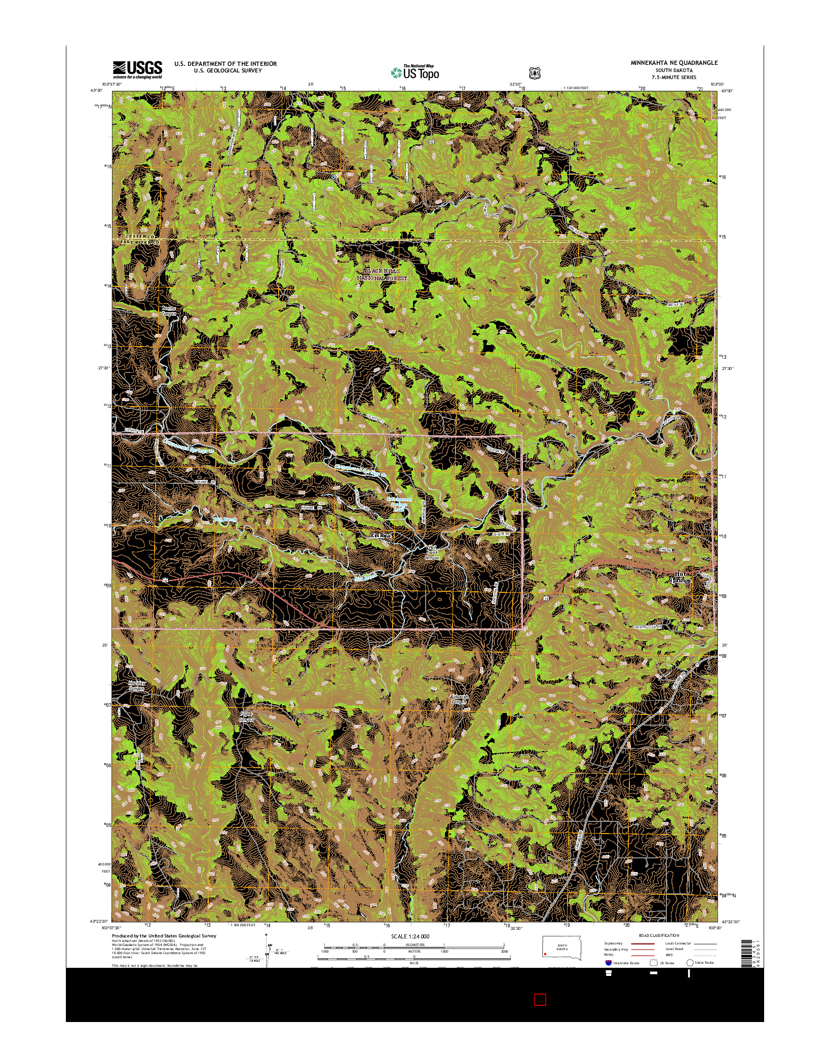USGS US TOPO 7.5-MINUTE MAP FOR MINNEKAHTA NE, SD 2015