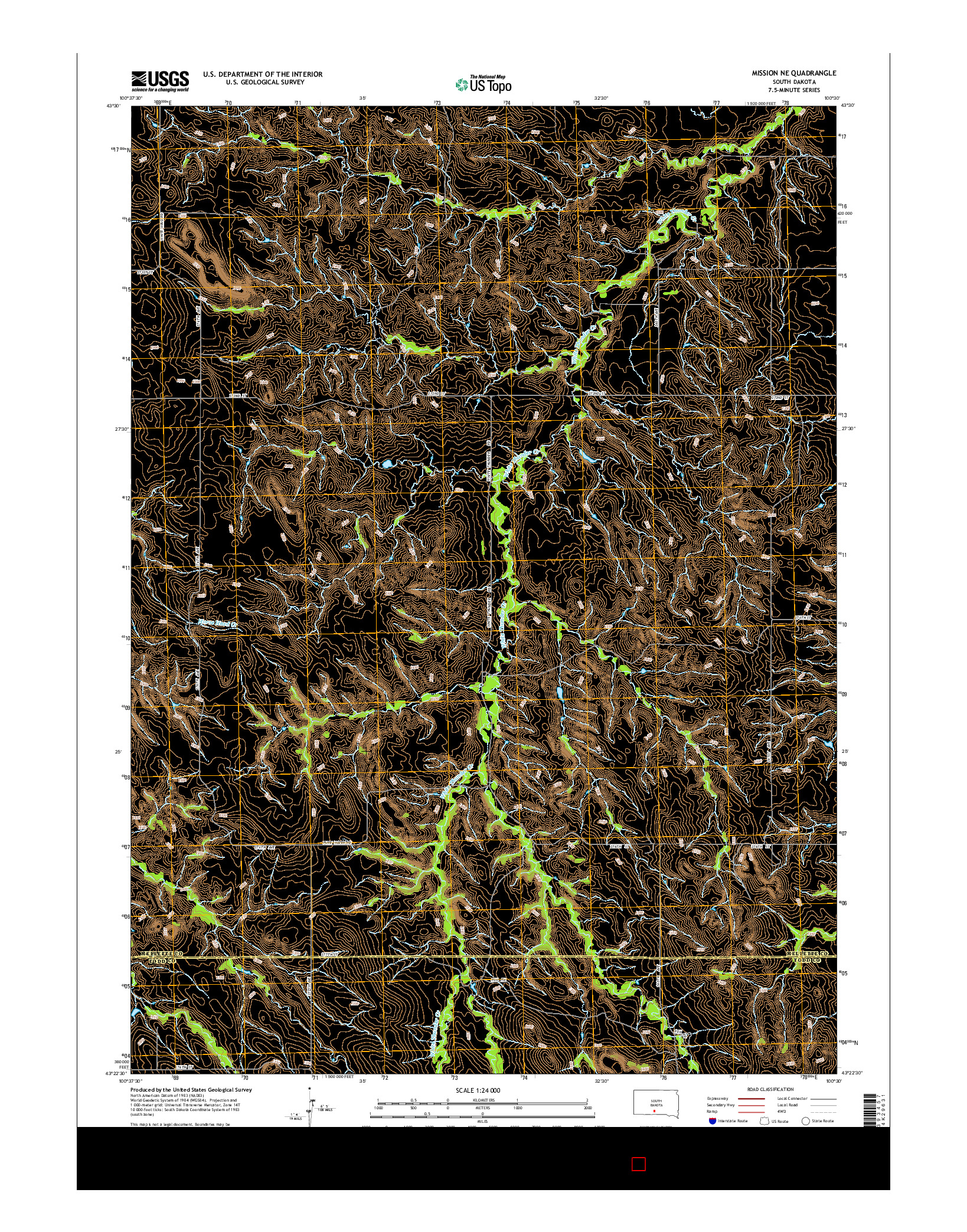 USGS US TOPO 7.5-MINUTE MAP FOR MISSION NE, SD 2015