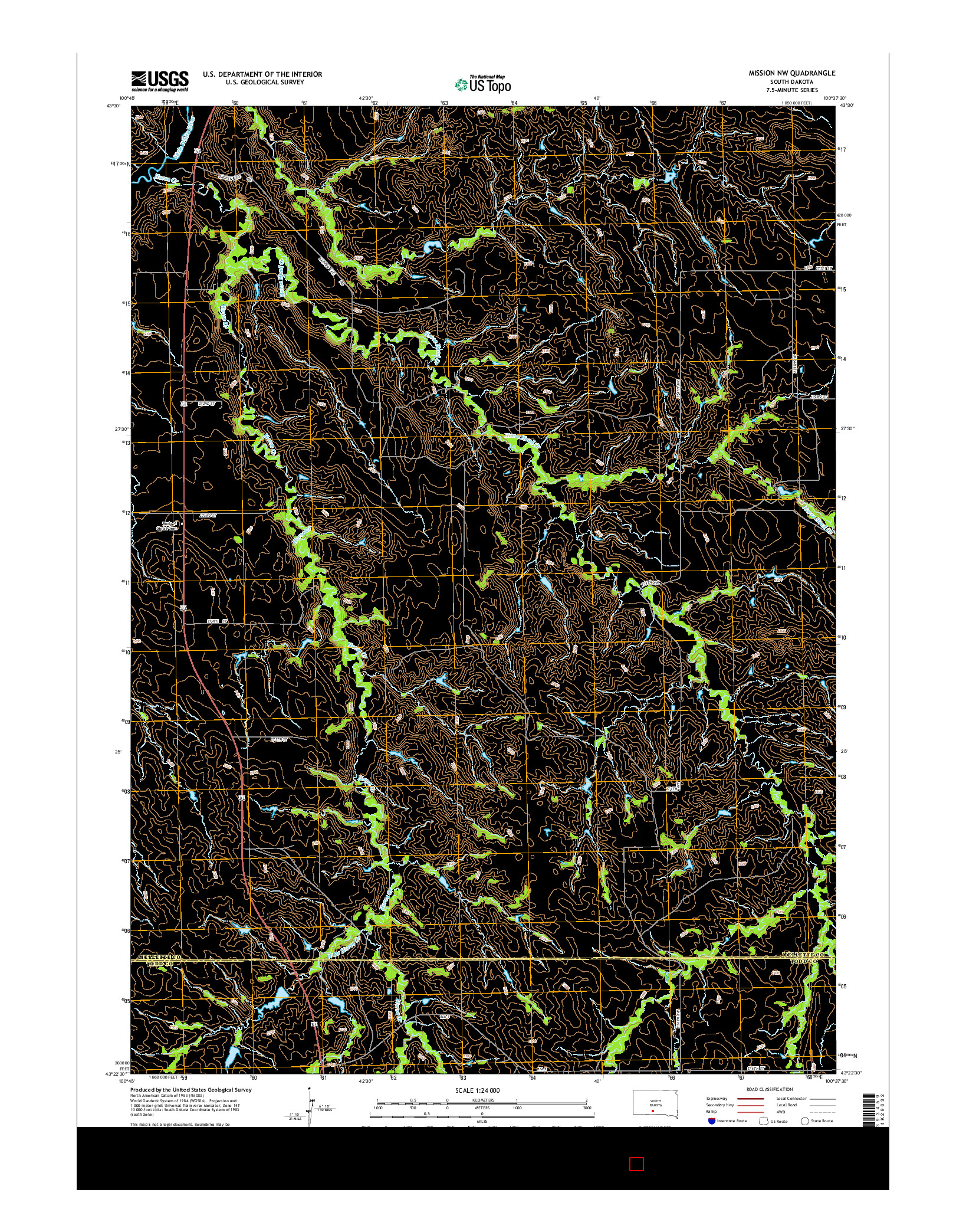 USGS US TOPO 7.5-MINUTE MAP FOR MISSION NW, SD 2015