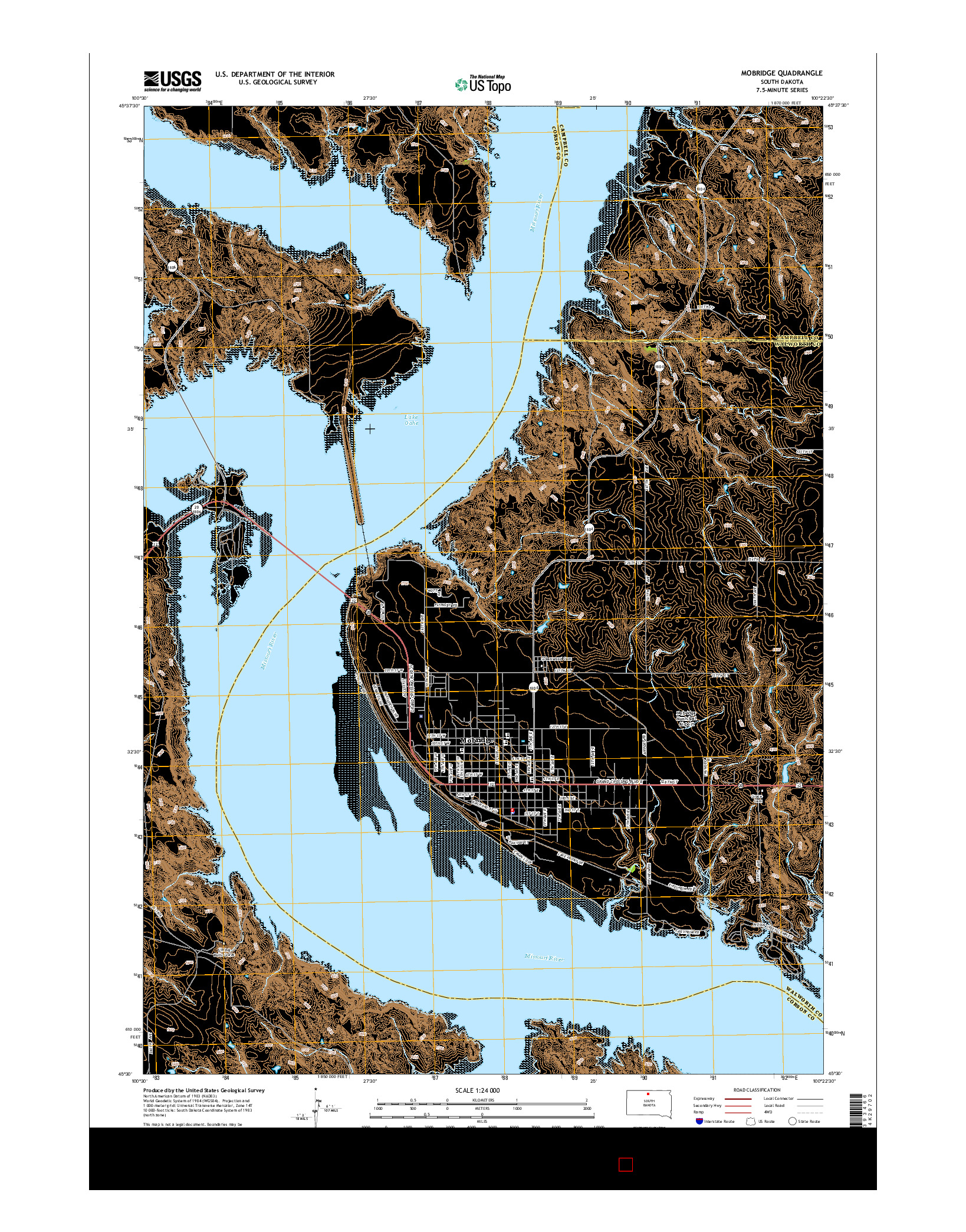 USGS US TOPO 7.5-MINUTE MAP FOR MOBRIDGE, SD 2015