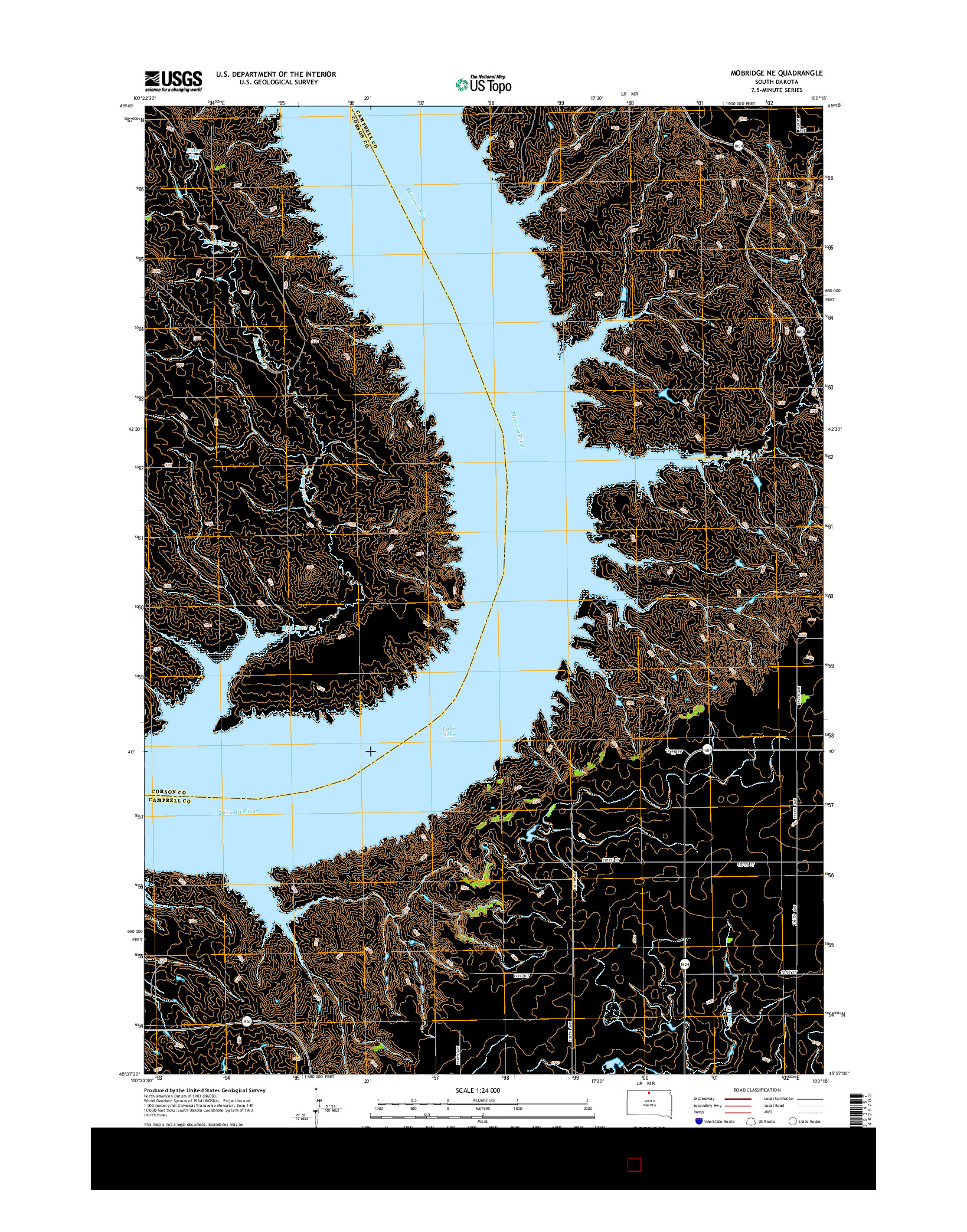 USGS US TOPO 7.5-MINUTE MAP FOR MOBRIDGE NE, SD 2015