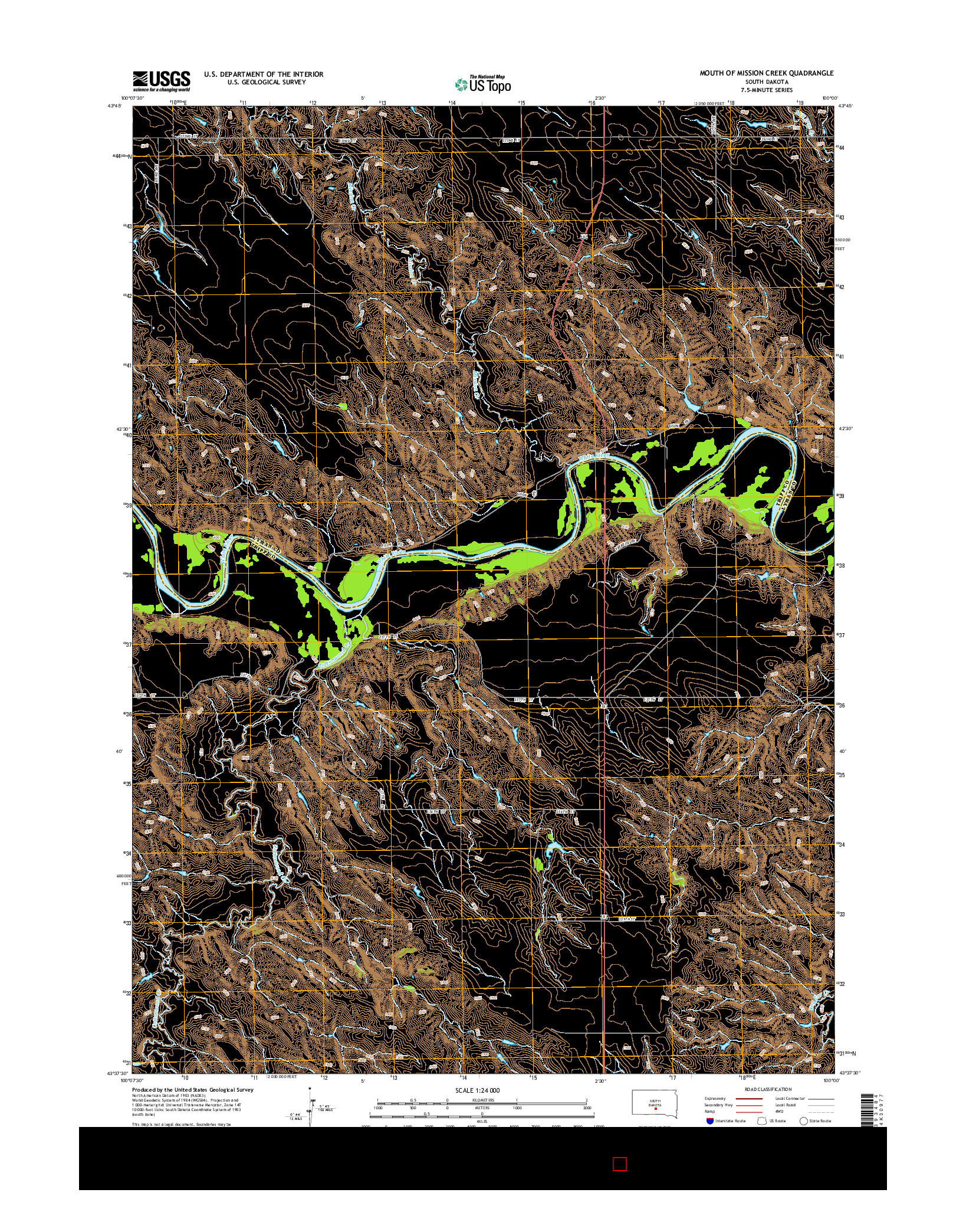 USGS US TOPO 7.5-MINUTE MAP FOR MOUTH OF MISSION CREEK, SD 2015