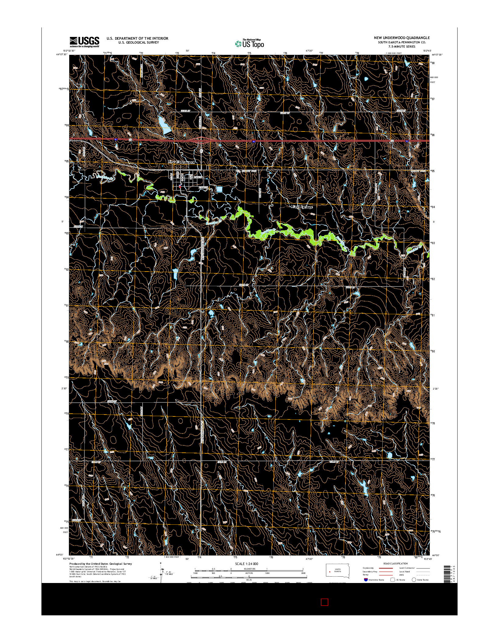 USGS US TOPO 7.5-MINUTE MAP FOR NEW UNDERWOOD, SD 2015