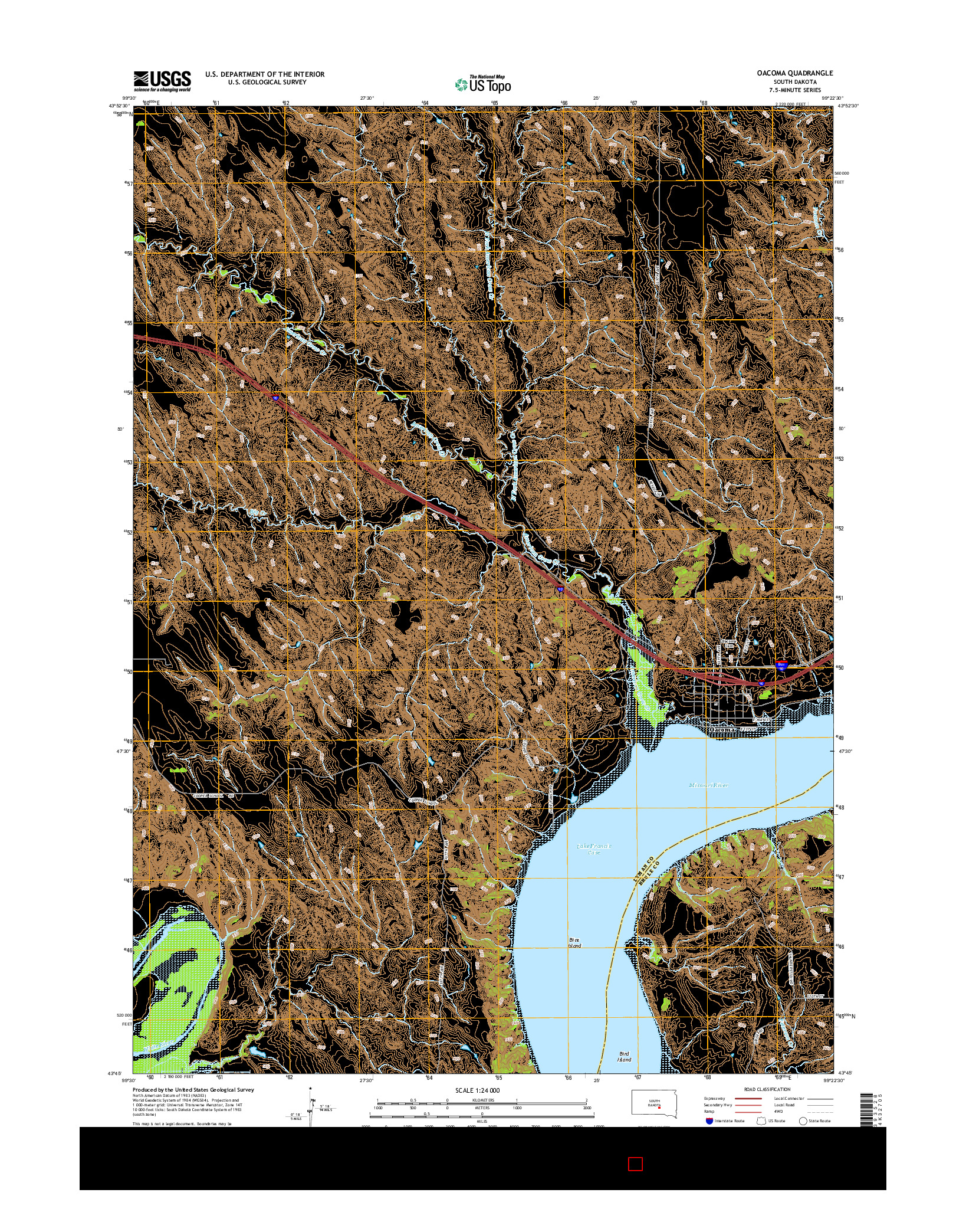 USGS US TOPO 7.5-MINUTE MAP FOR OACOMA, SD 2015