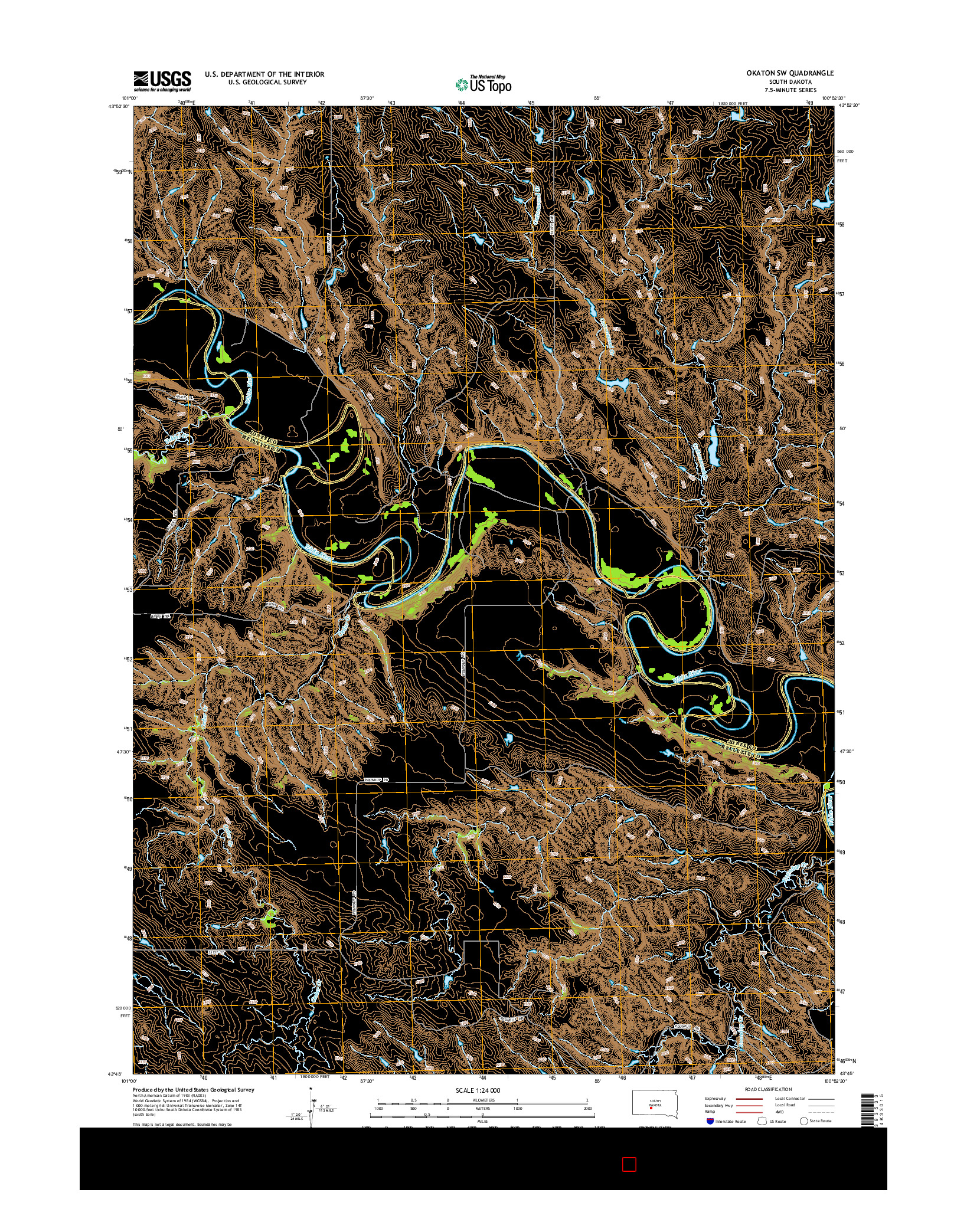 USGS US TOPO 7.5-MINUTE MAP FOR OKATON SW, SD 2015