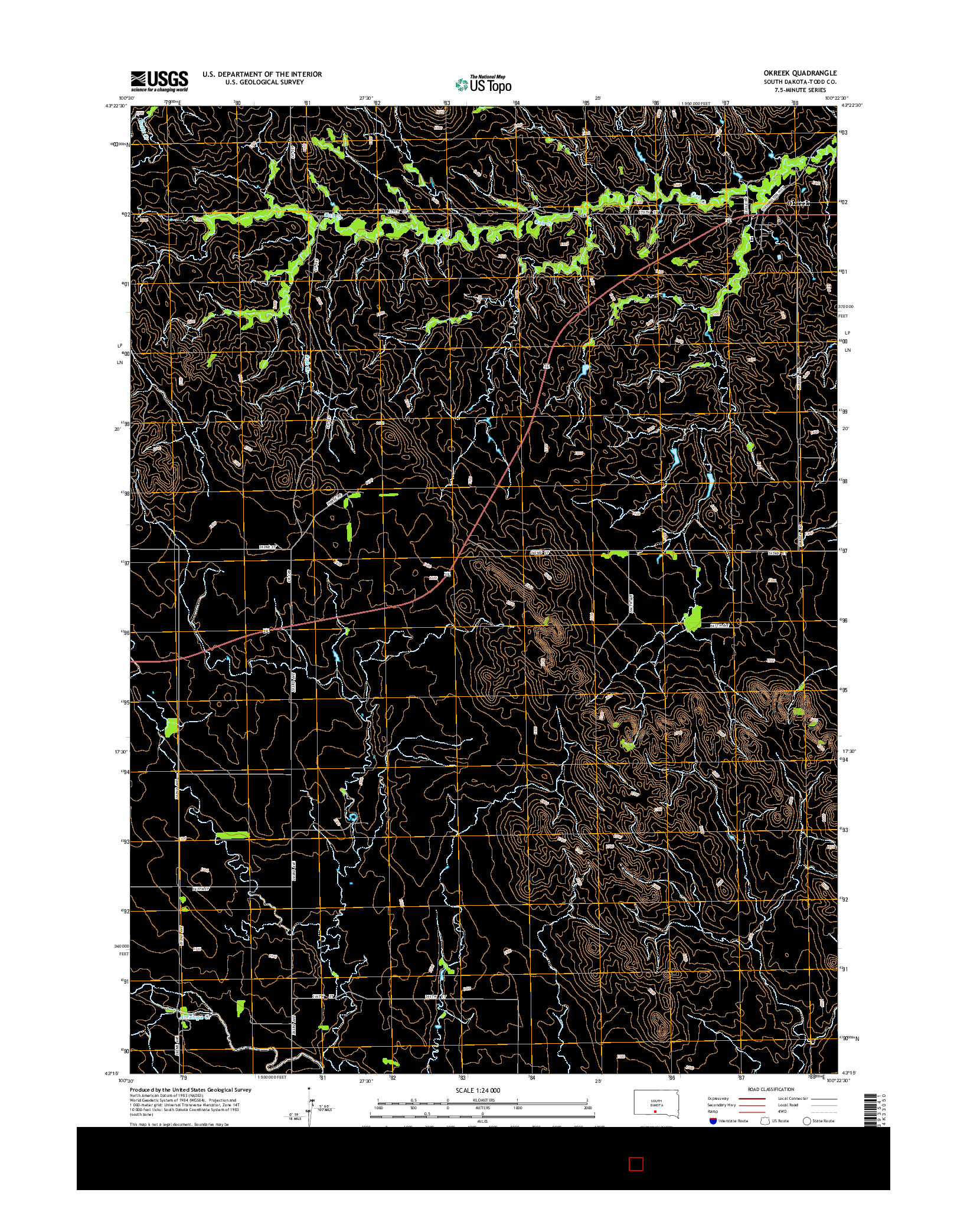 USGS US TOPO 7.5-MINUTE MAP FOR OKREEK, SD 2015