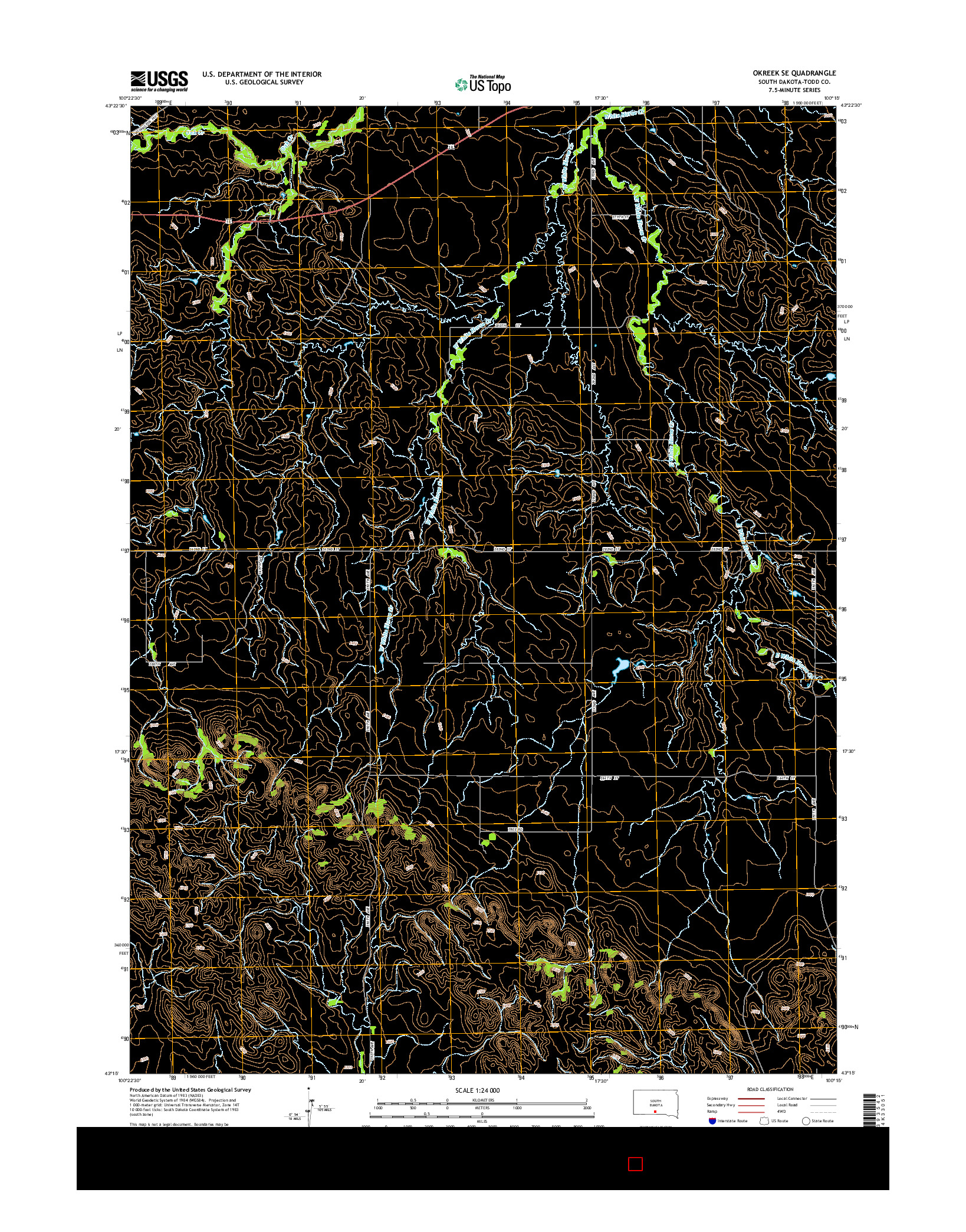USGS US TOPO 7.5-MINUTE MAP FOR OKREEK SE, SD 2015