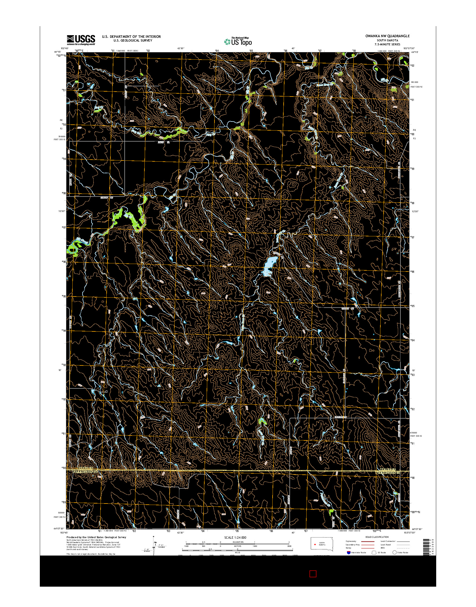 USGS US TOPO 7.5-MINUTE MAP FOR OWANKA NW, SD 2015