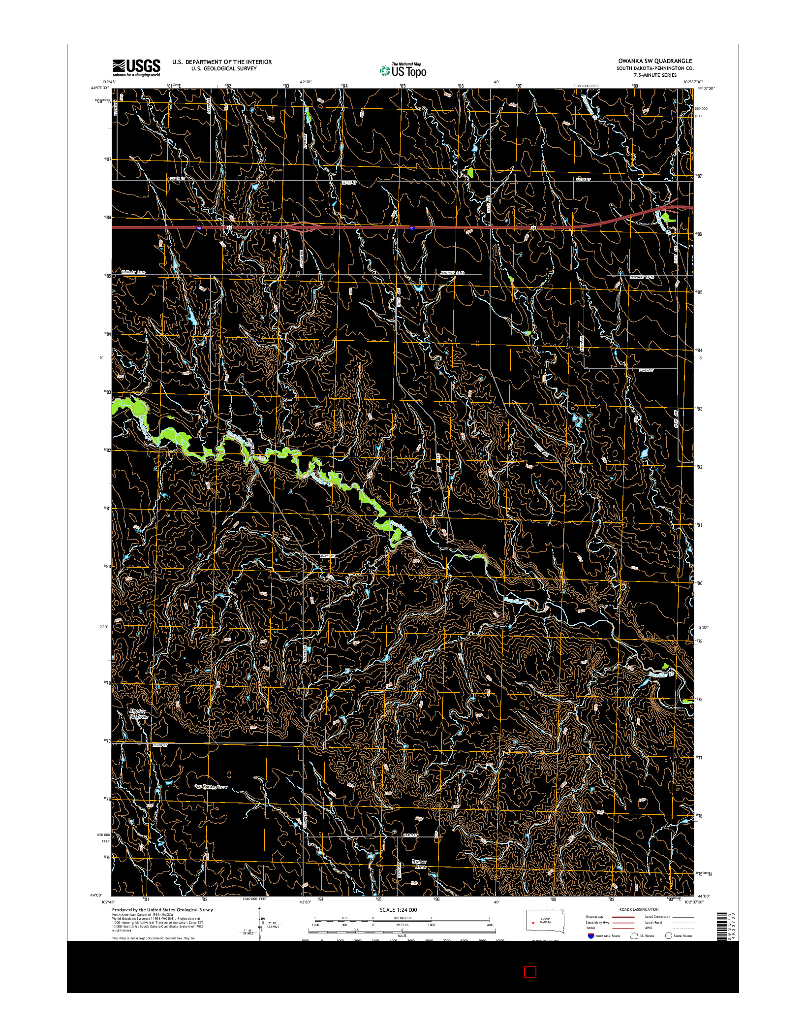 USGS US TOPO 7.5-MINUTE MAP FOR OWANKA SW, SD 2015