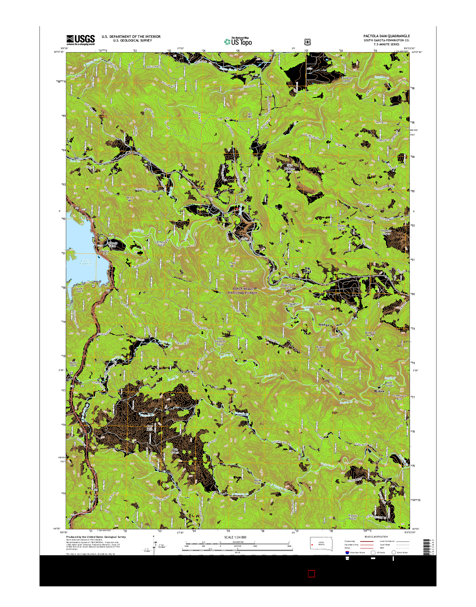 USGS US TOPO 7.5-MINUTE MAP FOR PACTOLA DAM, SD 2015