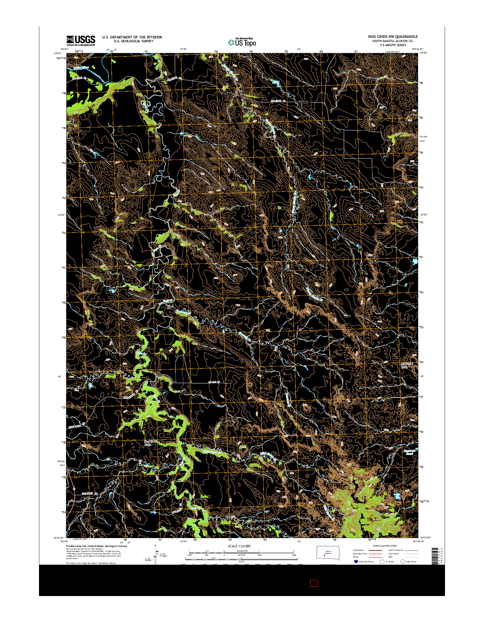 USGS US TOPO 7.5-MINUTE MAP FOR PASS CREEK NW, SD 2015