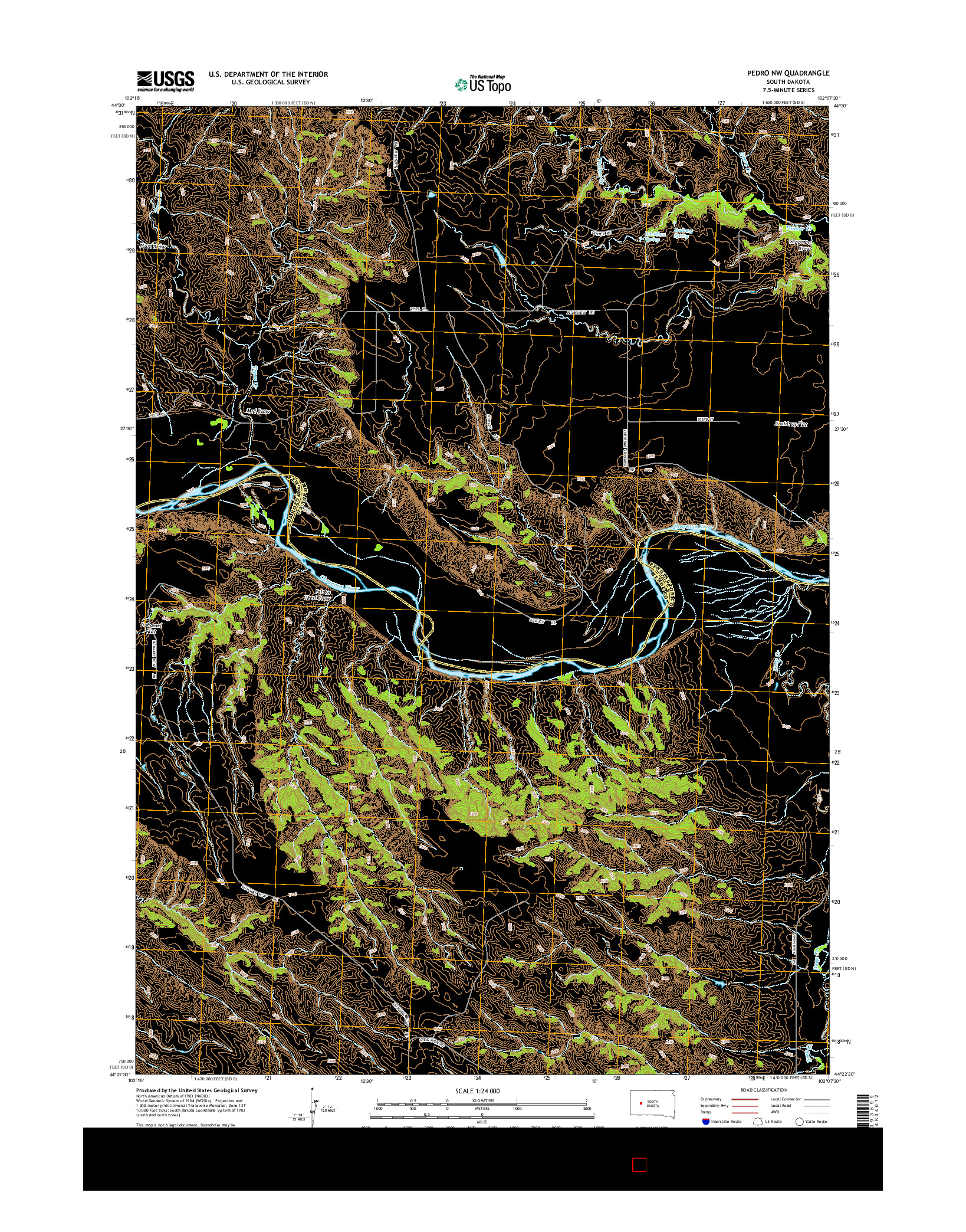 USGS US TOPO 7.5-MINUTE MAP FOR PEDRO NW, SD 2015
