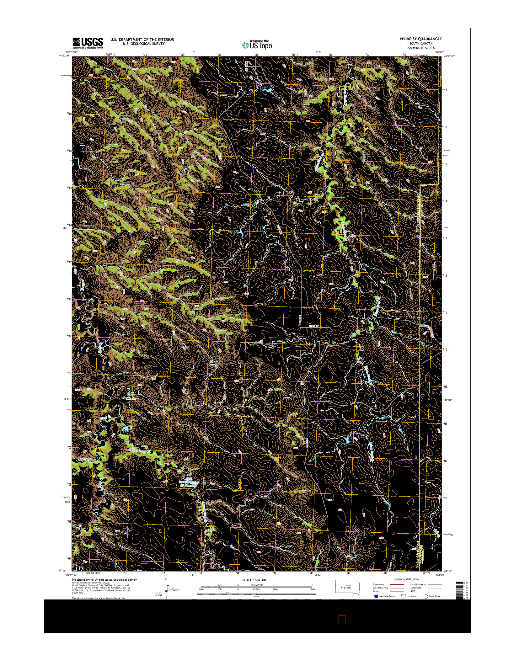 USGS US TOPO 7.5-MINUTE MAP FOR PEDRO SE, SD 2015