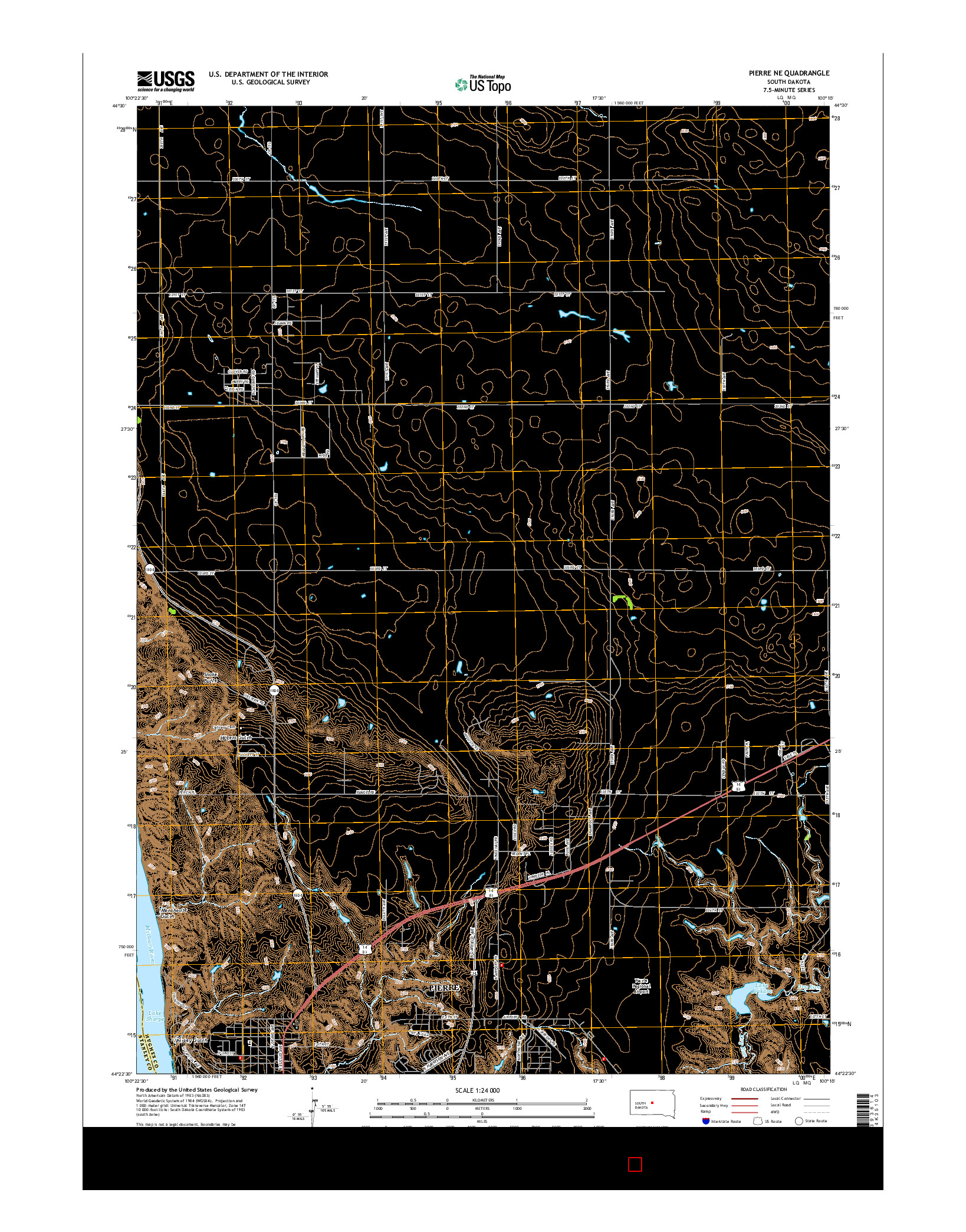 USGS US TOPO 7.5-MINUTE MAP FOR PIERRE NE, SD 2015
