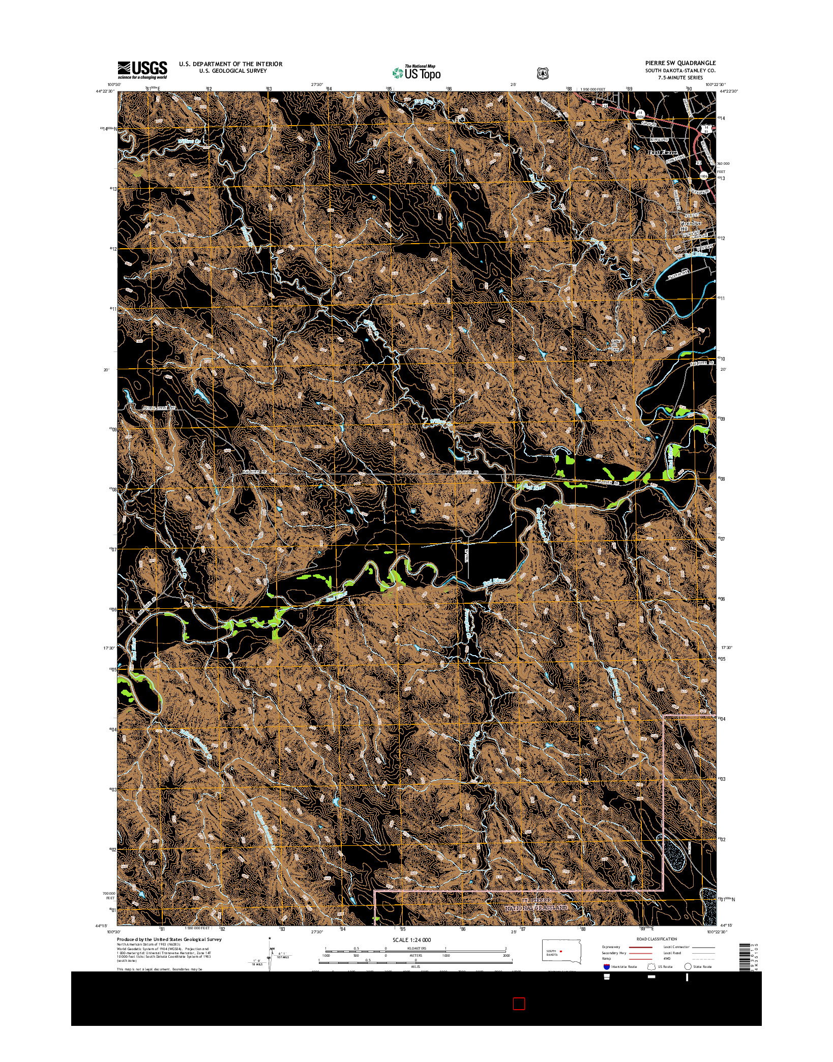 USGS US TOPO 7.5-MINUTE MAP FOR PIERRE SW, SD 2015