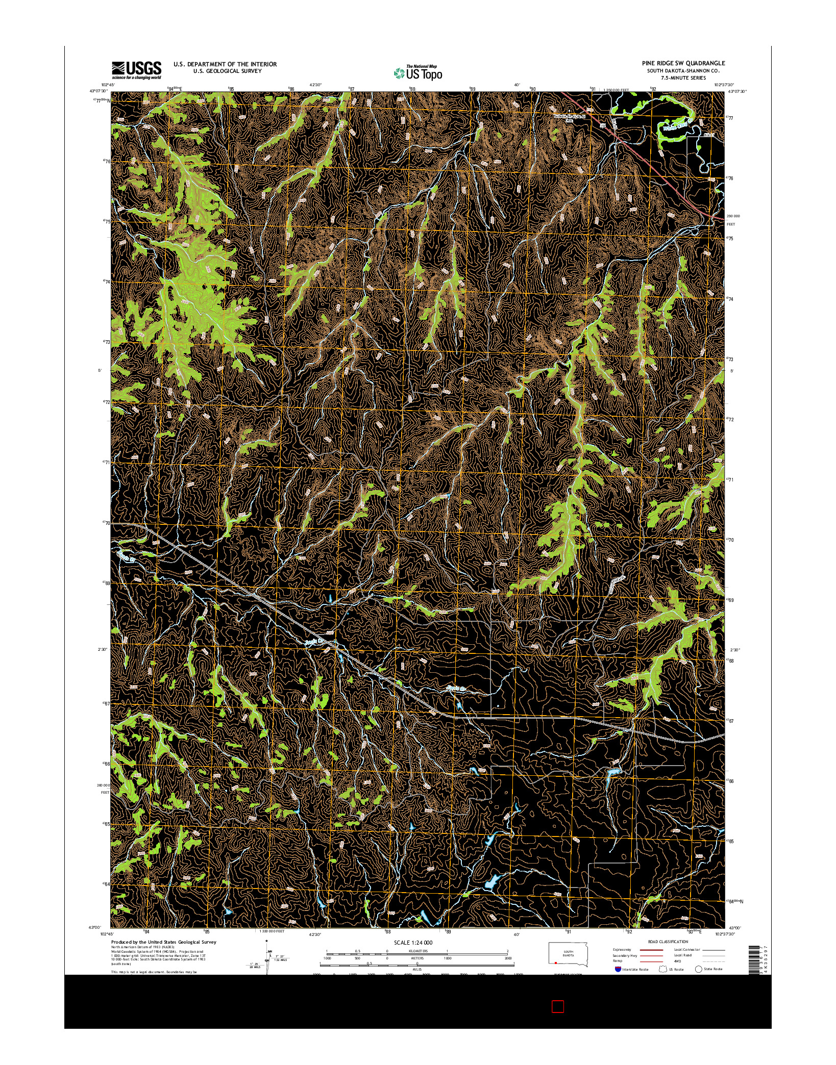 USGS US TOPO 7.5-MINUTE MAP FOR PINE RIDGE SW, SD 2015