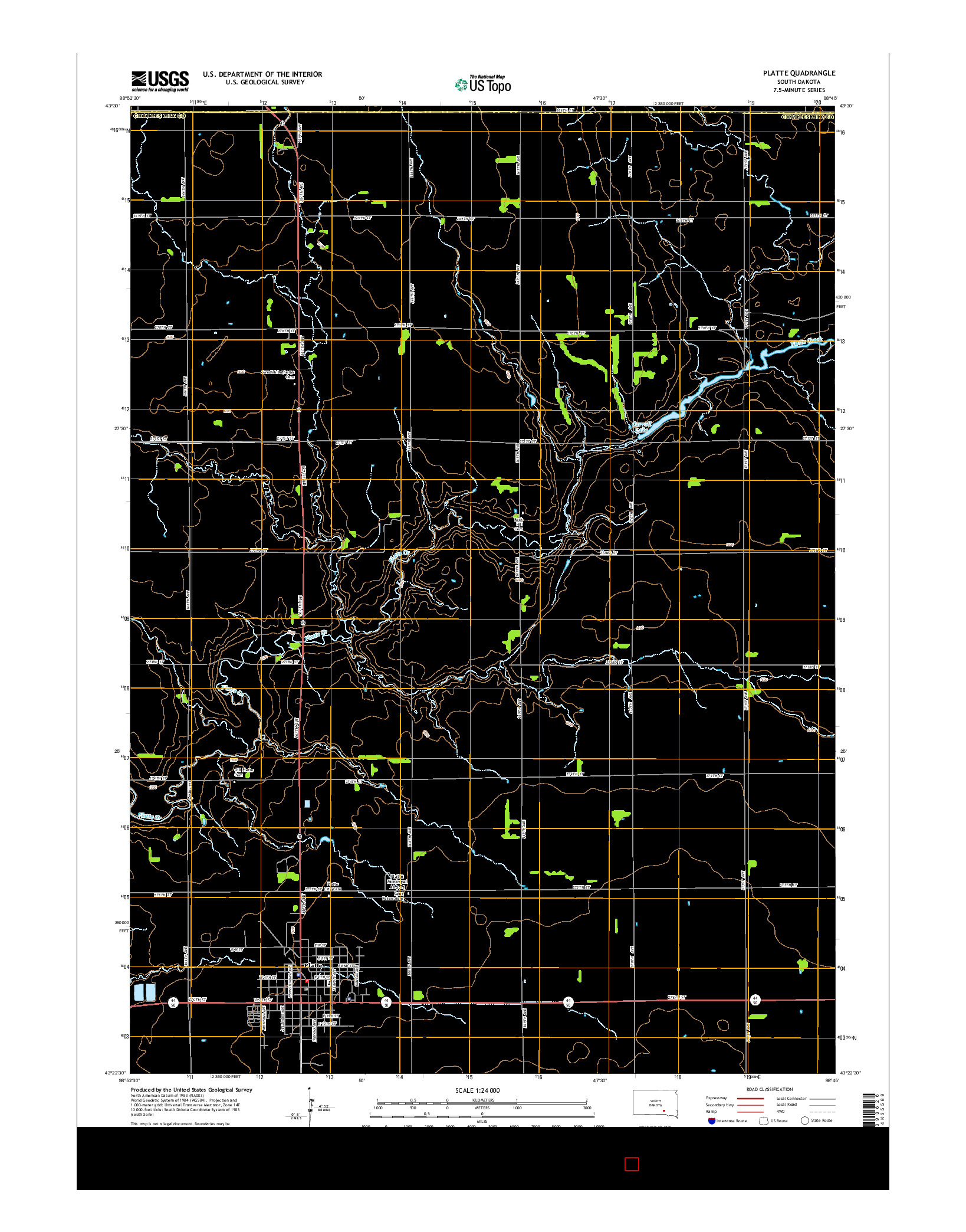 USGS US TOPO 7.5-MINUTE MAP FOR PLATTE, SD 2015
