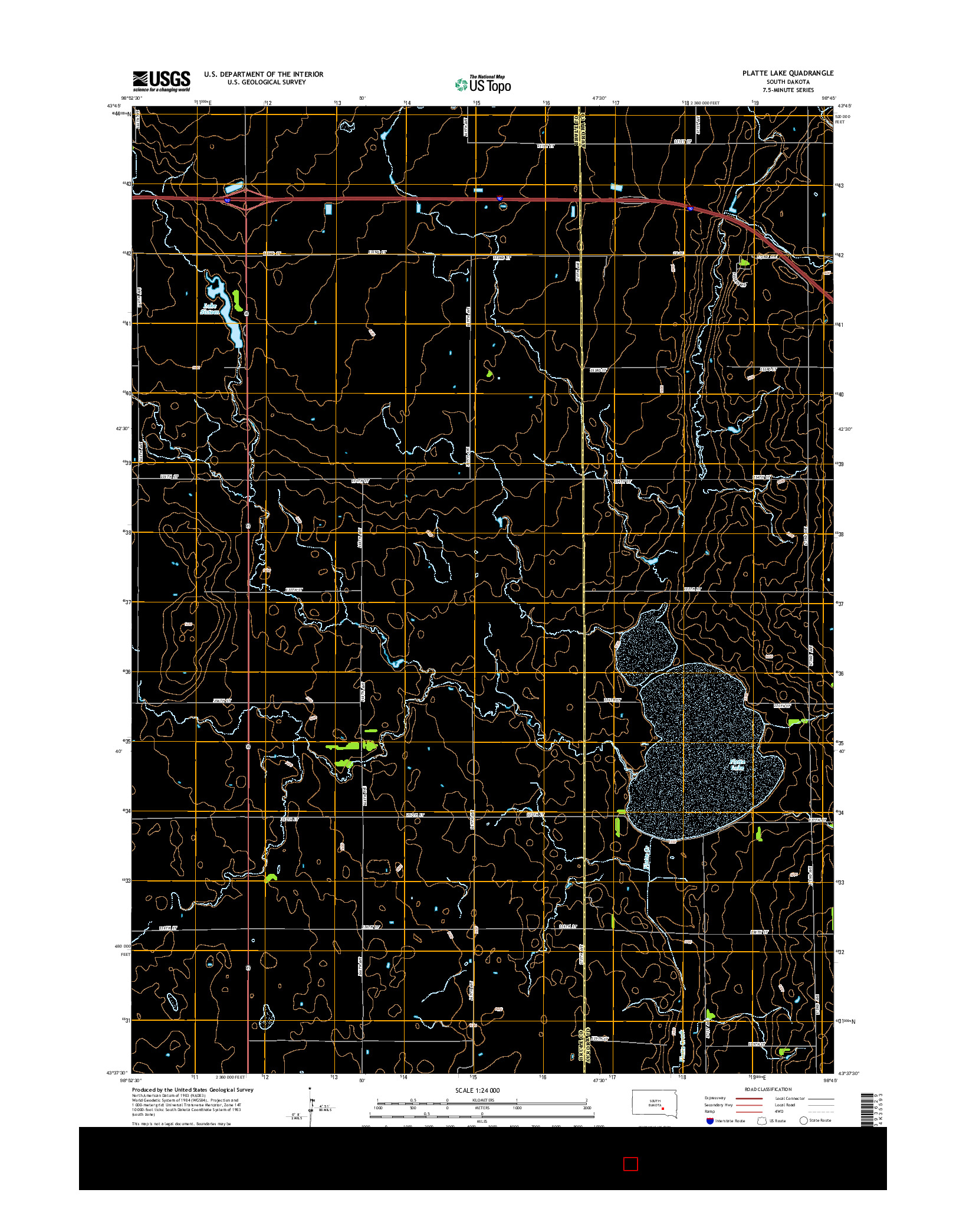 USGS US TOPO 7.5-MINUTE MAP FOR PLATTE LAKE, SD 2015