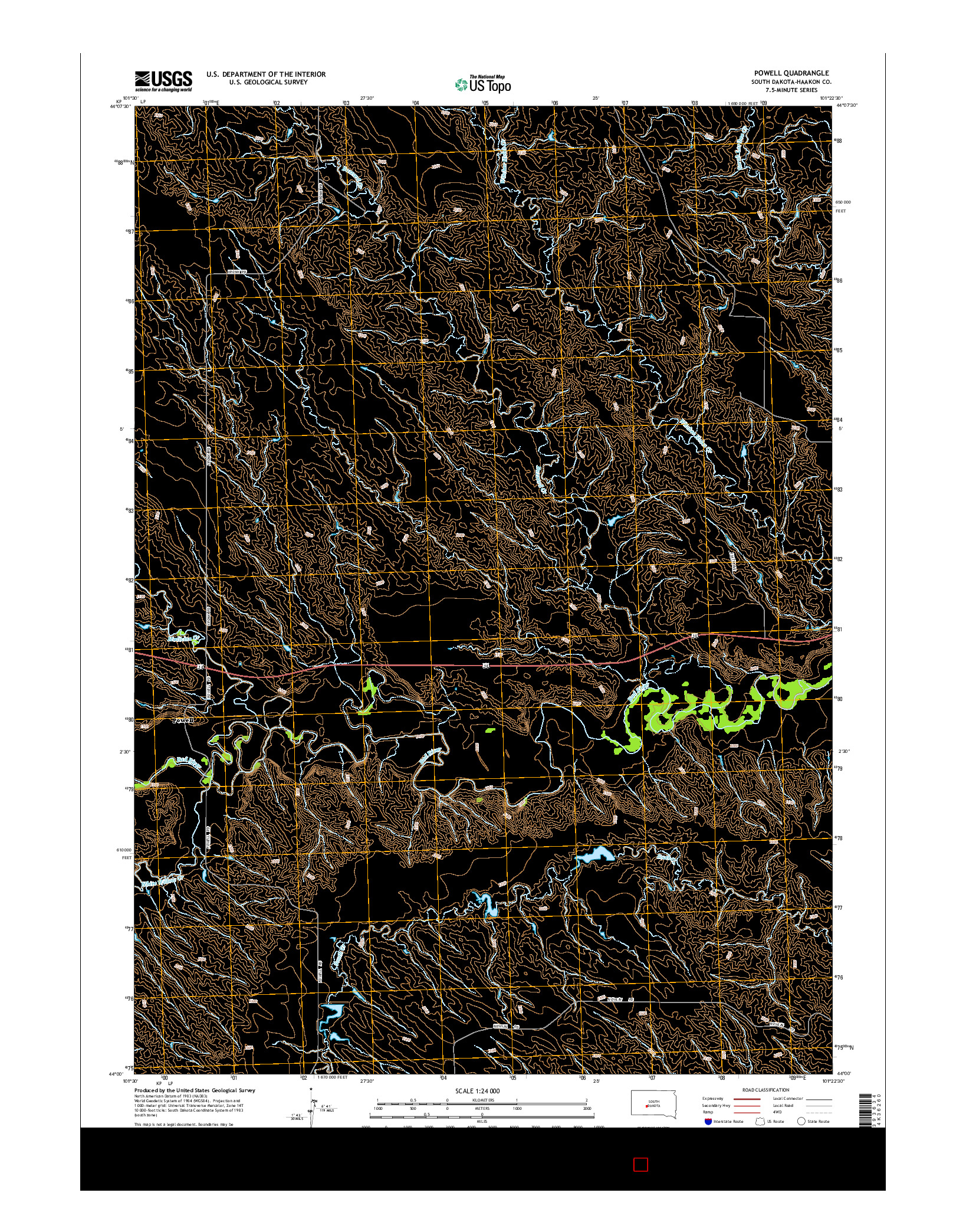 USGS US TOPO 7.5-MINUTE MAP FOR POWELL, SD 2015