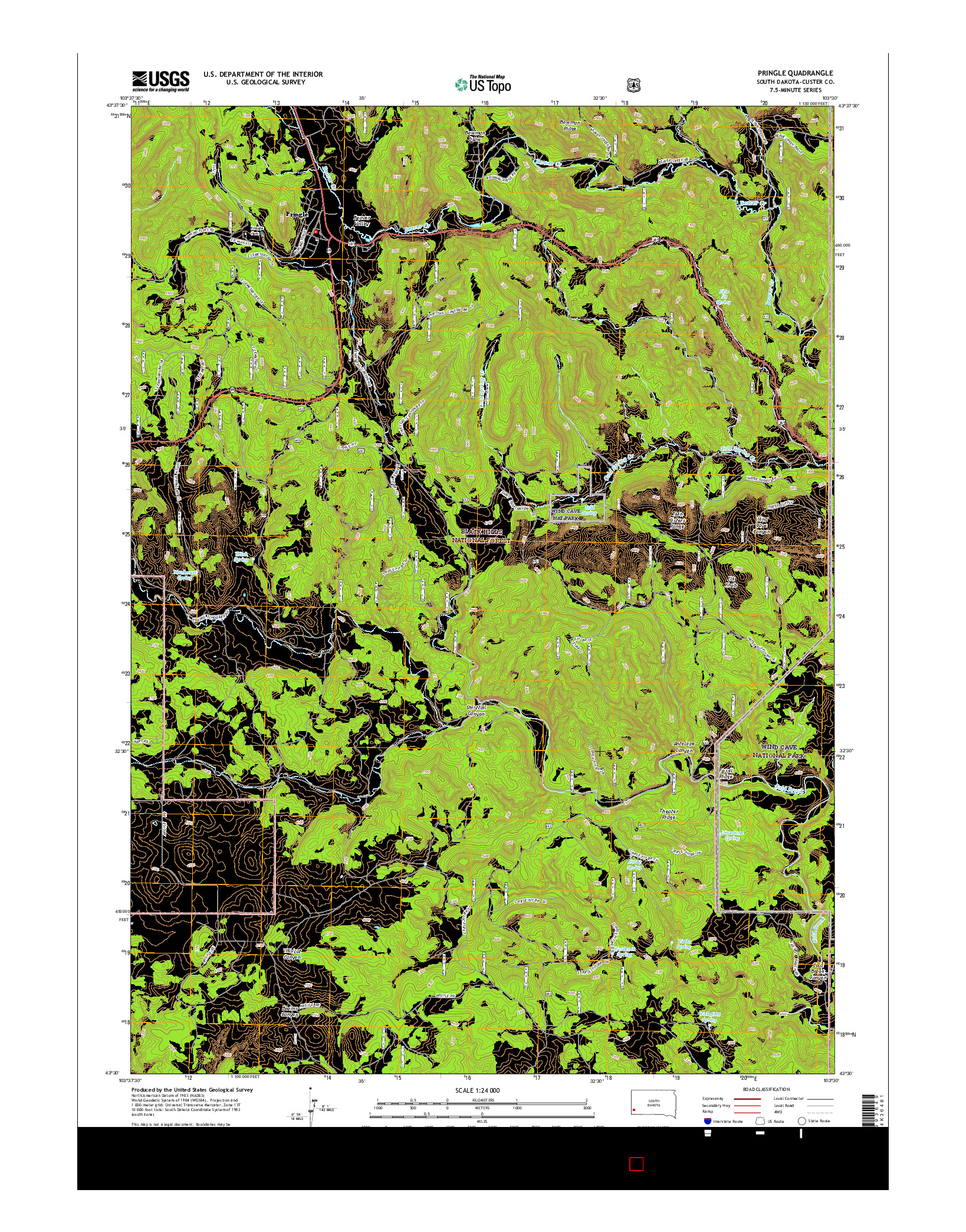 USGS US TOPO 7.5-MINUTE MAP FOR PRINGLE, SD 2015