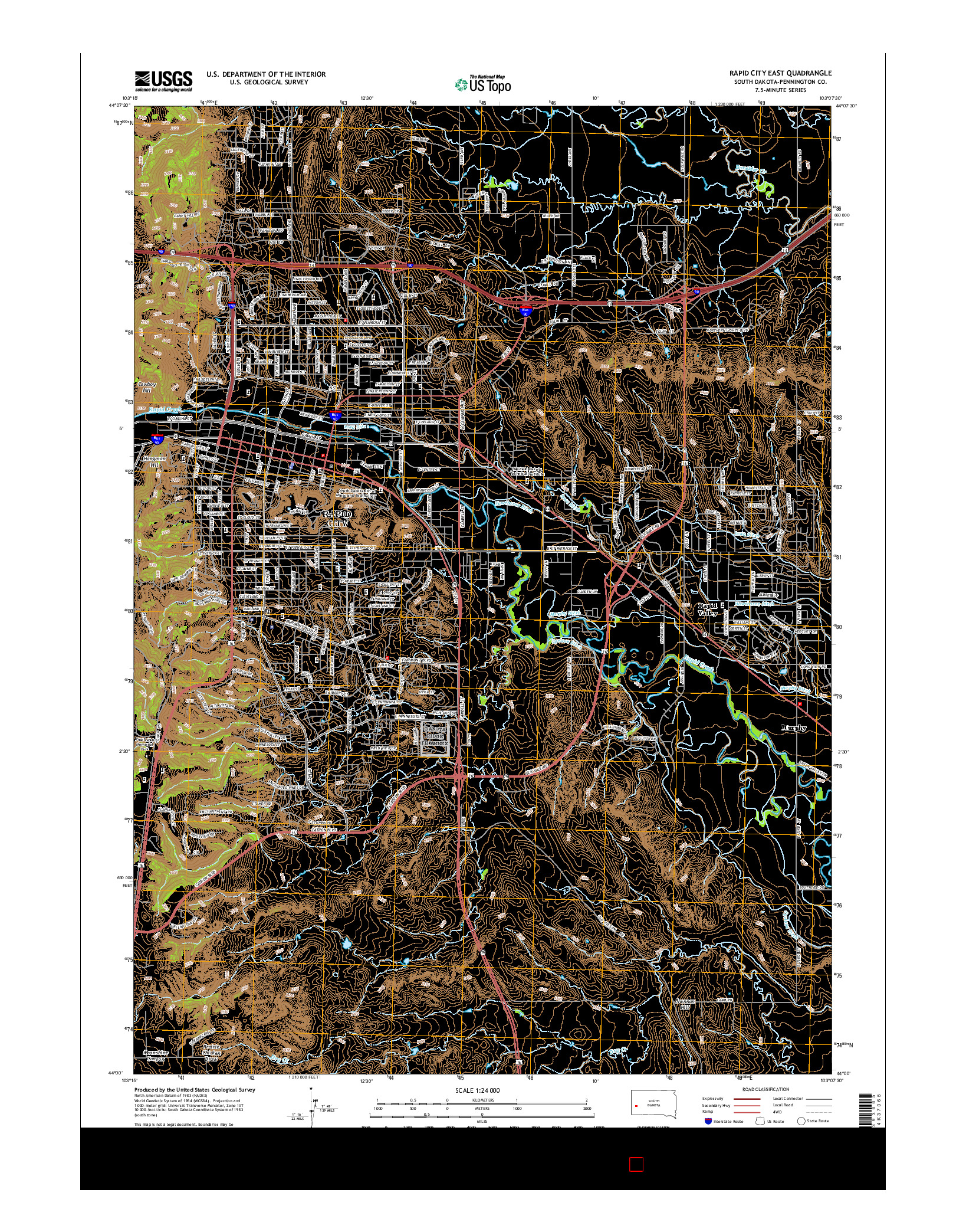 USGS US TOPO 7.5-MINUTE MAP FOR RAPID CITY EAST, SD 2015
