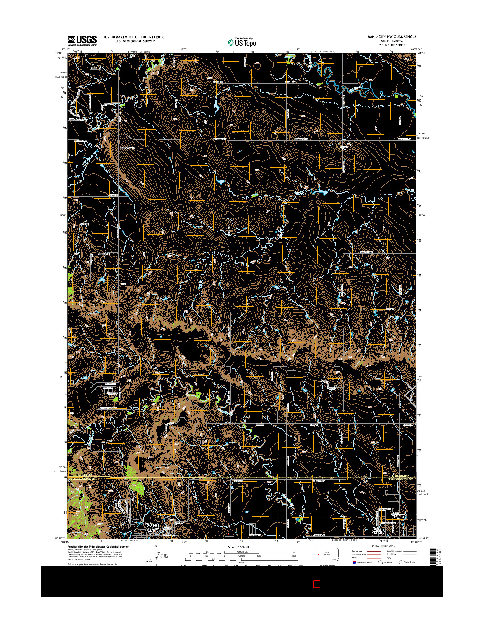 USGS US TOPO 7.5-MINUTE MAP FOR RAPID CITY NW, SD 2015