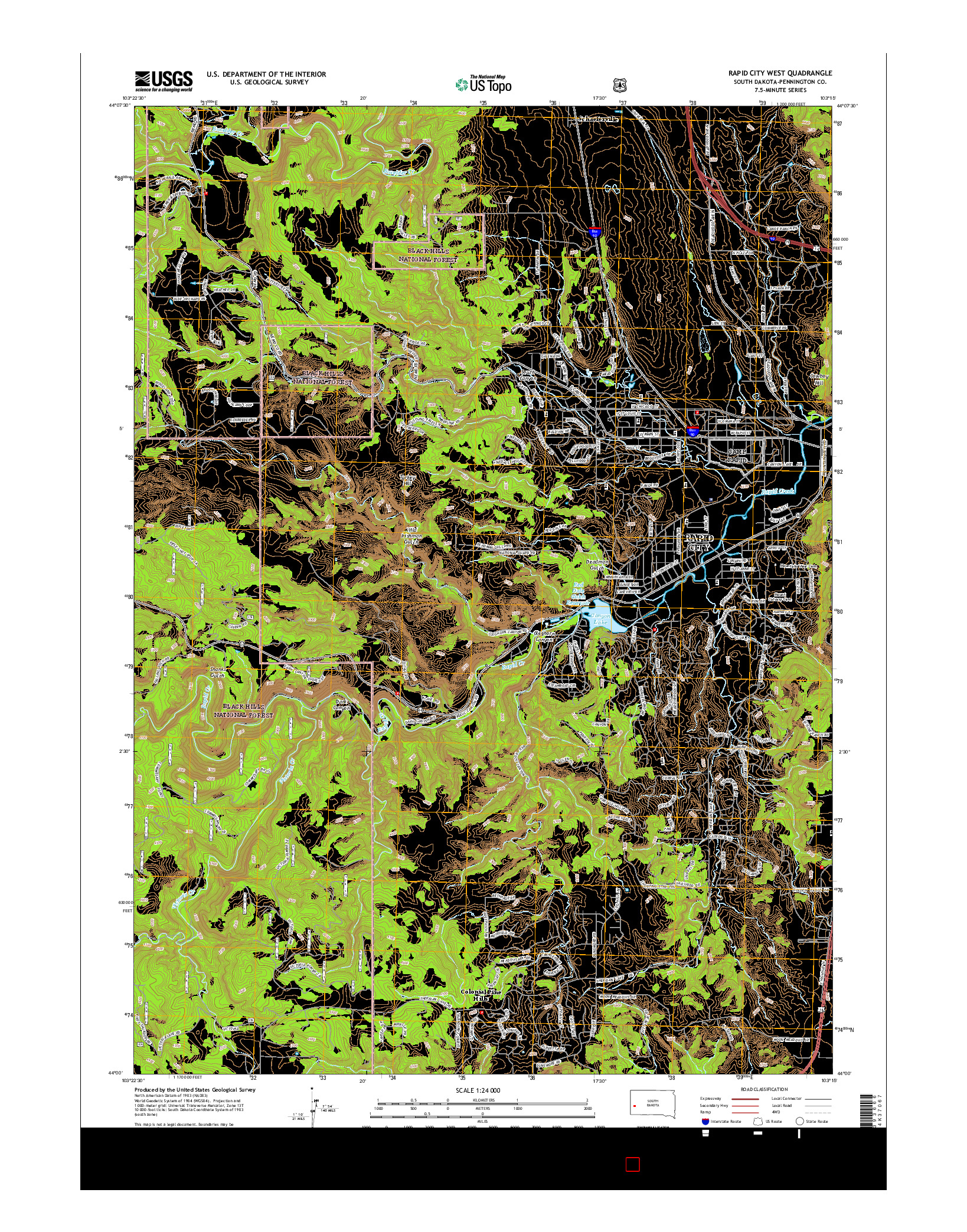 USGS US TOPO 7.5-MINUTE MAP FOR RAPID CITY WEST, SD 2015
