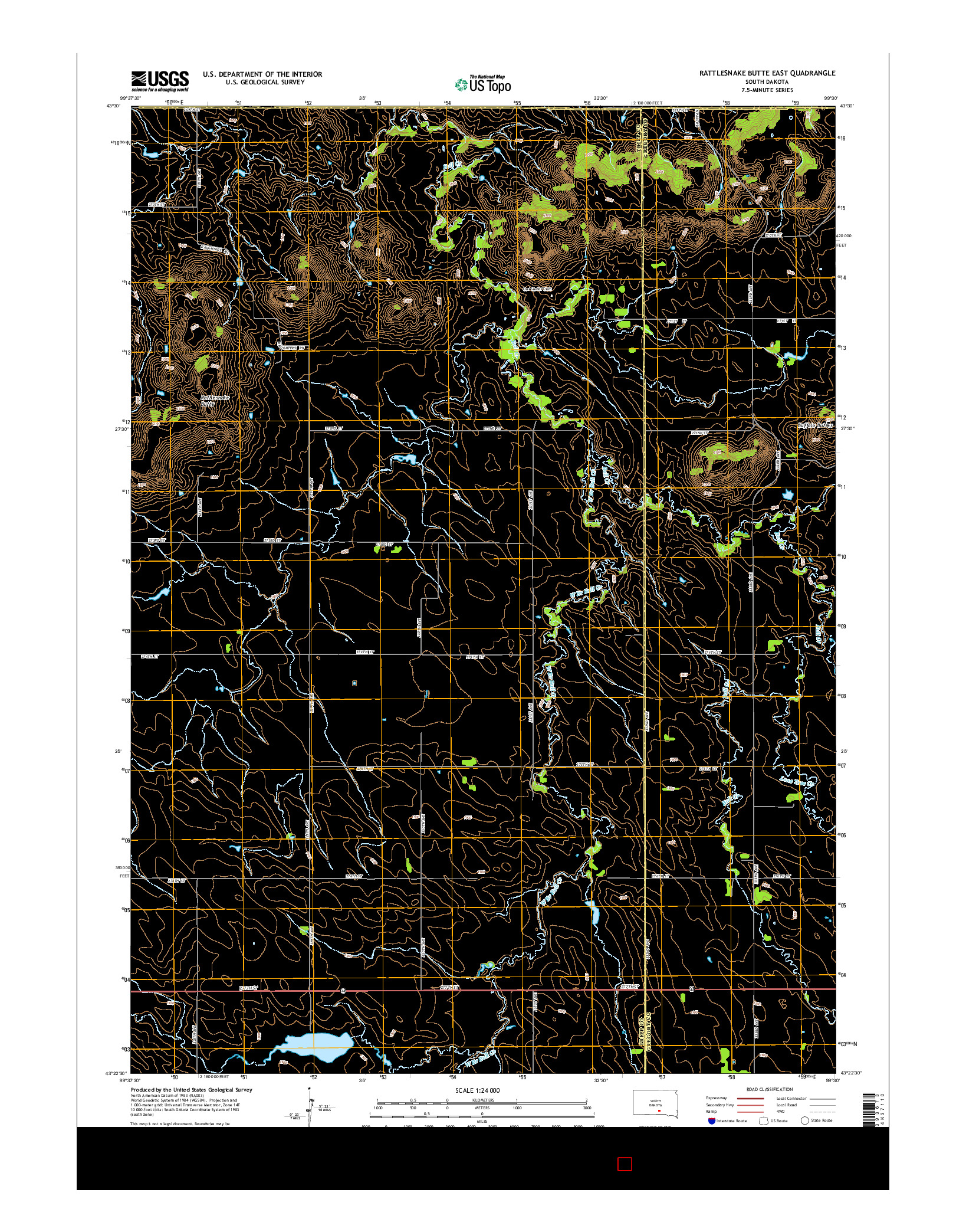 USGS US TOPO 7.5-MINUTE MAP FOR RATTLESNAKE BUTTE EAST, SD 2015