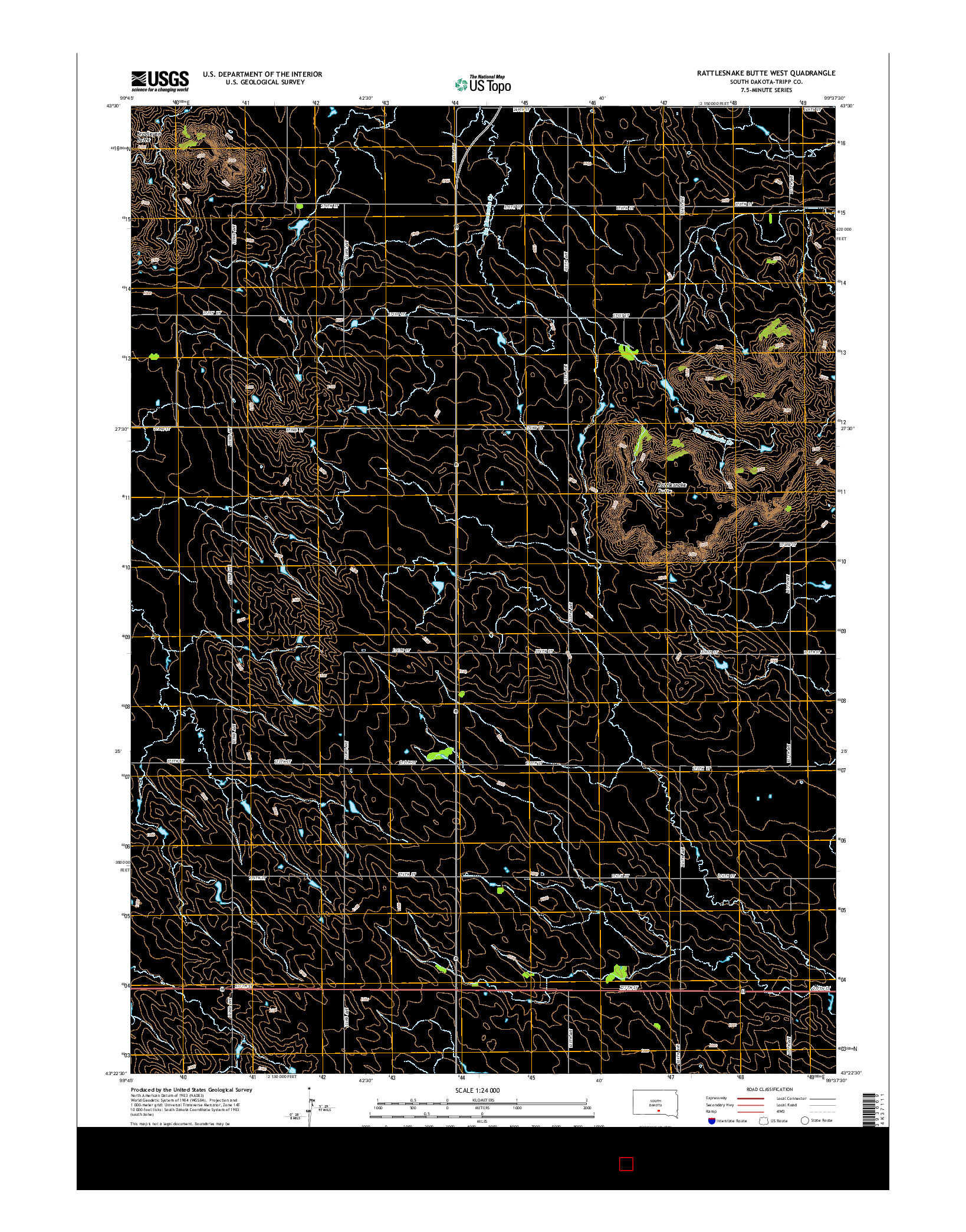 USGS US TOPO 7.5-MINUTE MAP FOR RATTLESNAKE BUTTE WEST, SD 2015