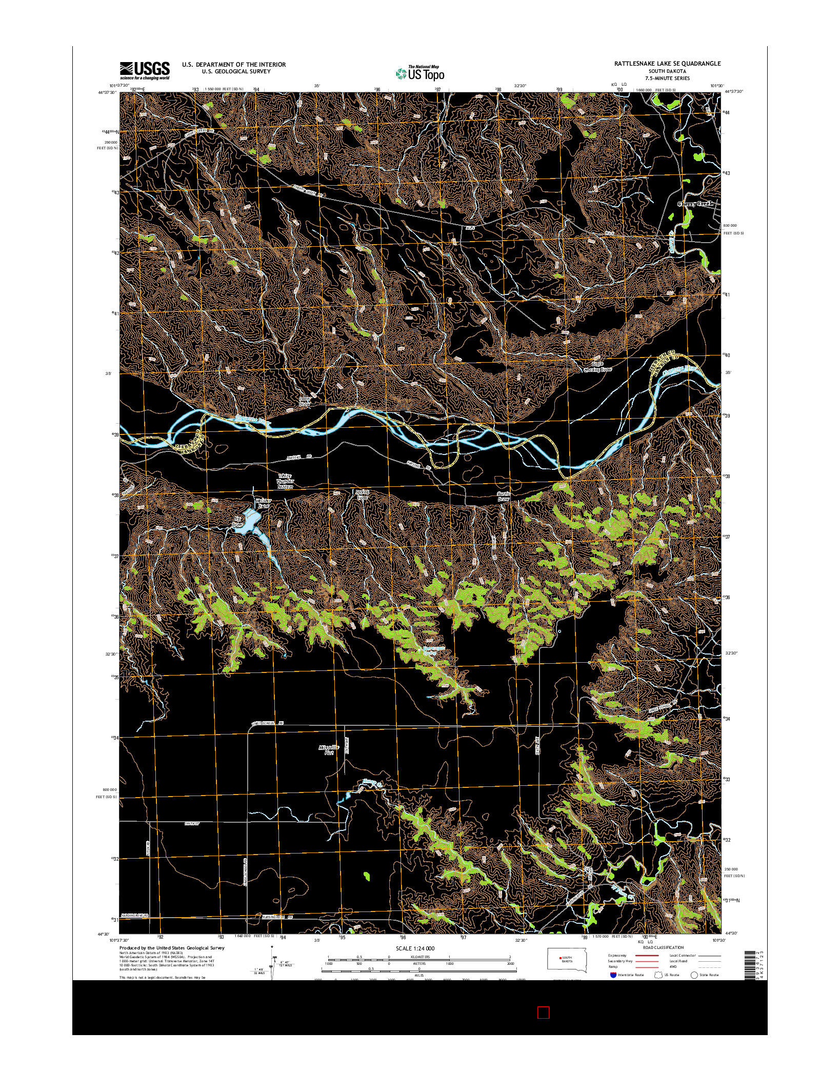 USGS US TOPO 7.5-MINUTE MAP FOR RATTLESNAKE LAKE SE, SD 2015
