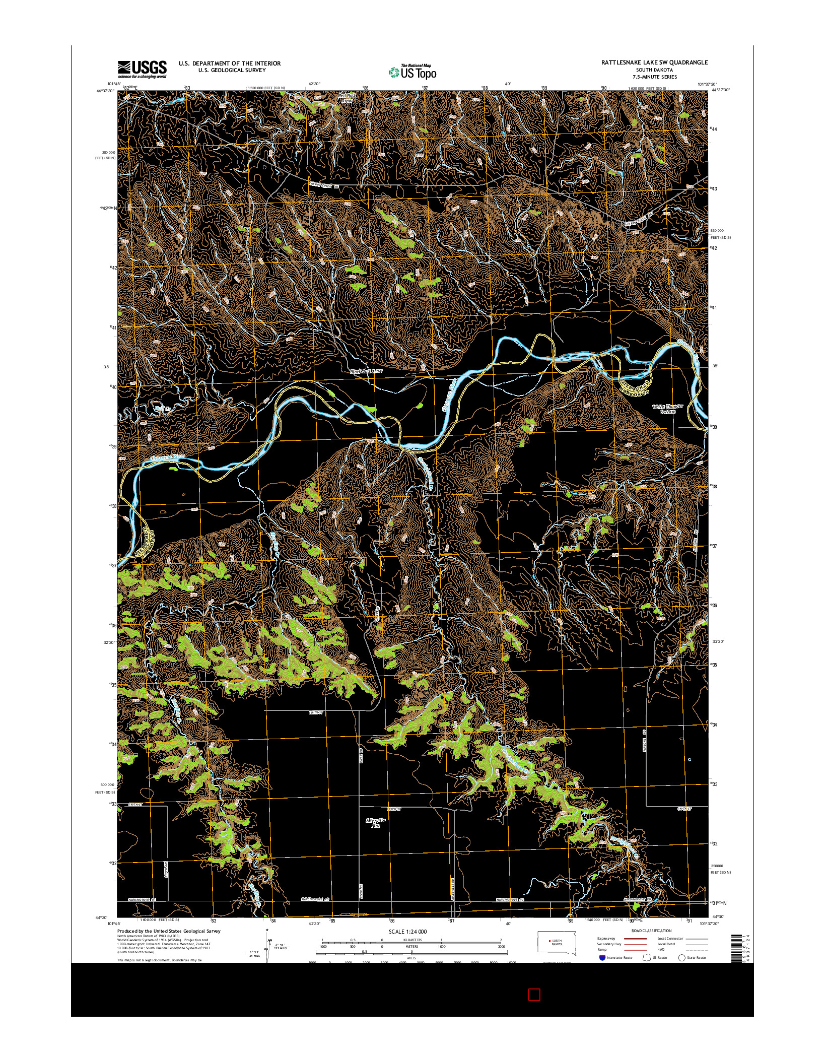 USGS US TOPO 7.5-MINUTE MAP FOR RATTLESNAKE LAKE SW, SD 2015