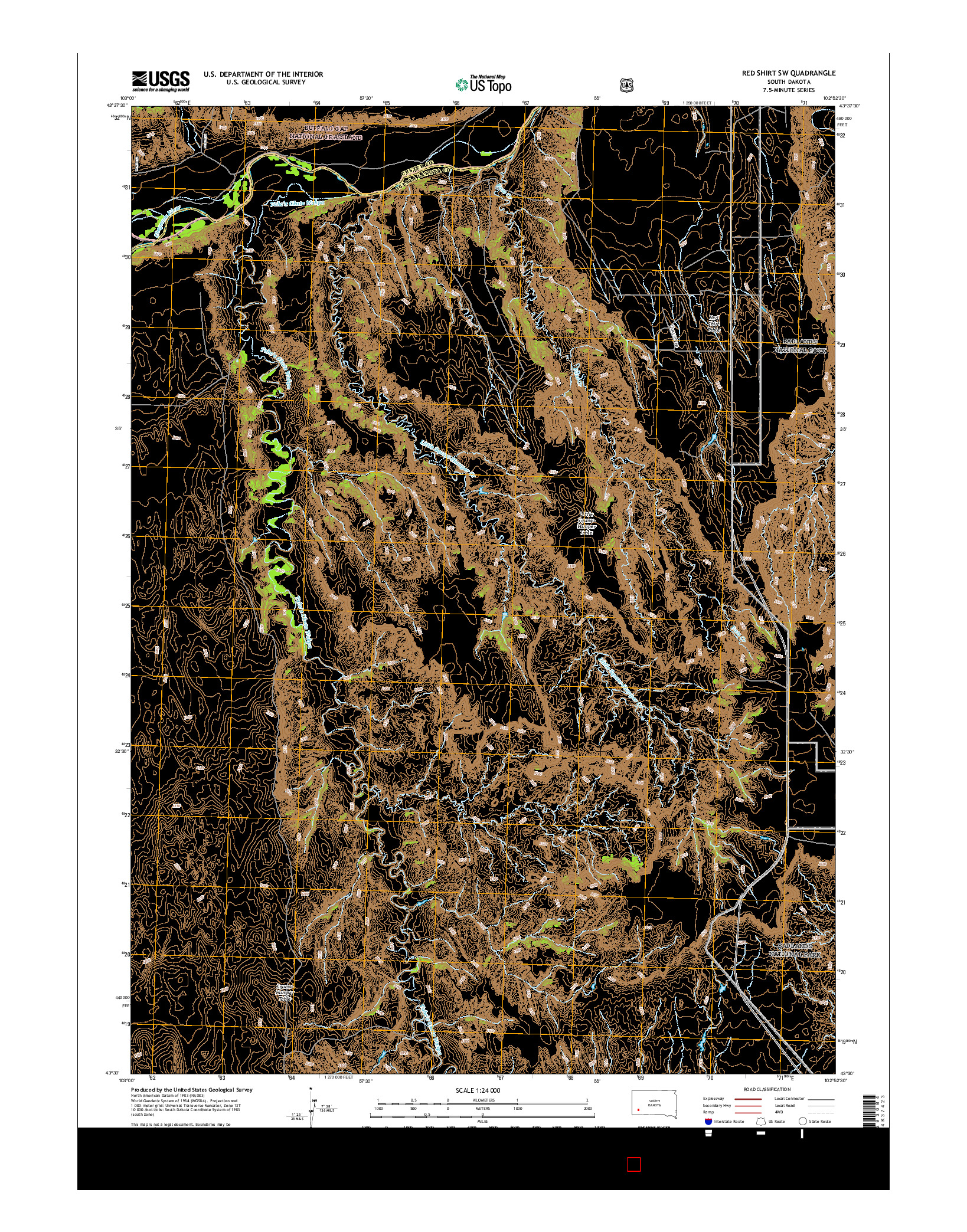 USGS US TOPO 7.5-MINUTE MAP FOR RED SHIRT SW, SD 2015