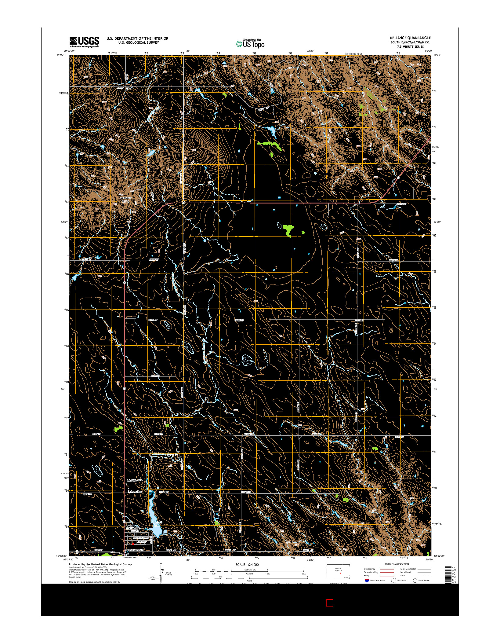 USGS US TOPO 7.5-MINUTE MAP FOR RELIANCE, SD 2015