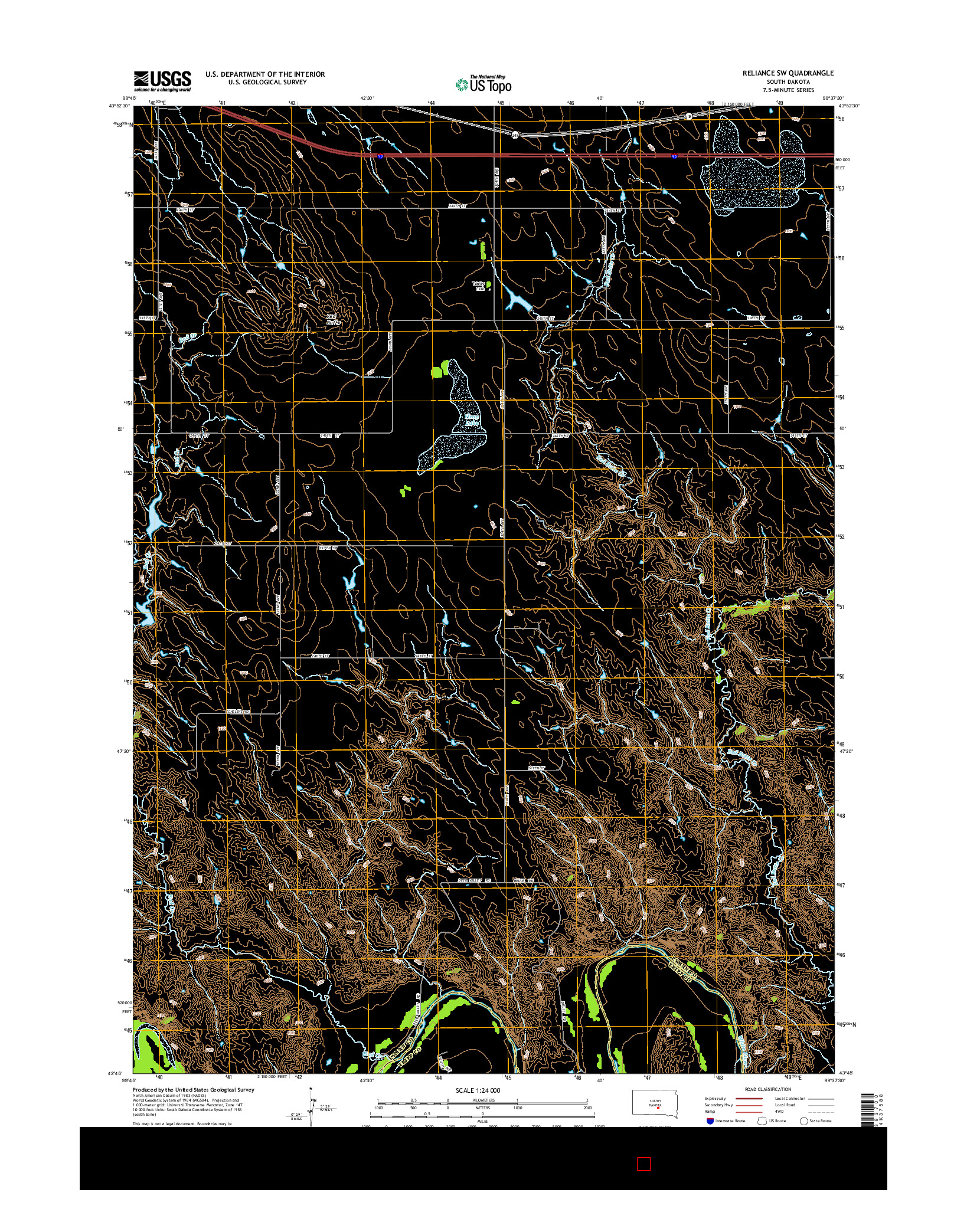 USGS US TOPO 7.5-MINUTE MAP FOR RELIANCE SW, SD 2015