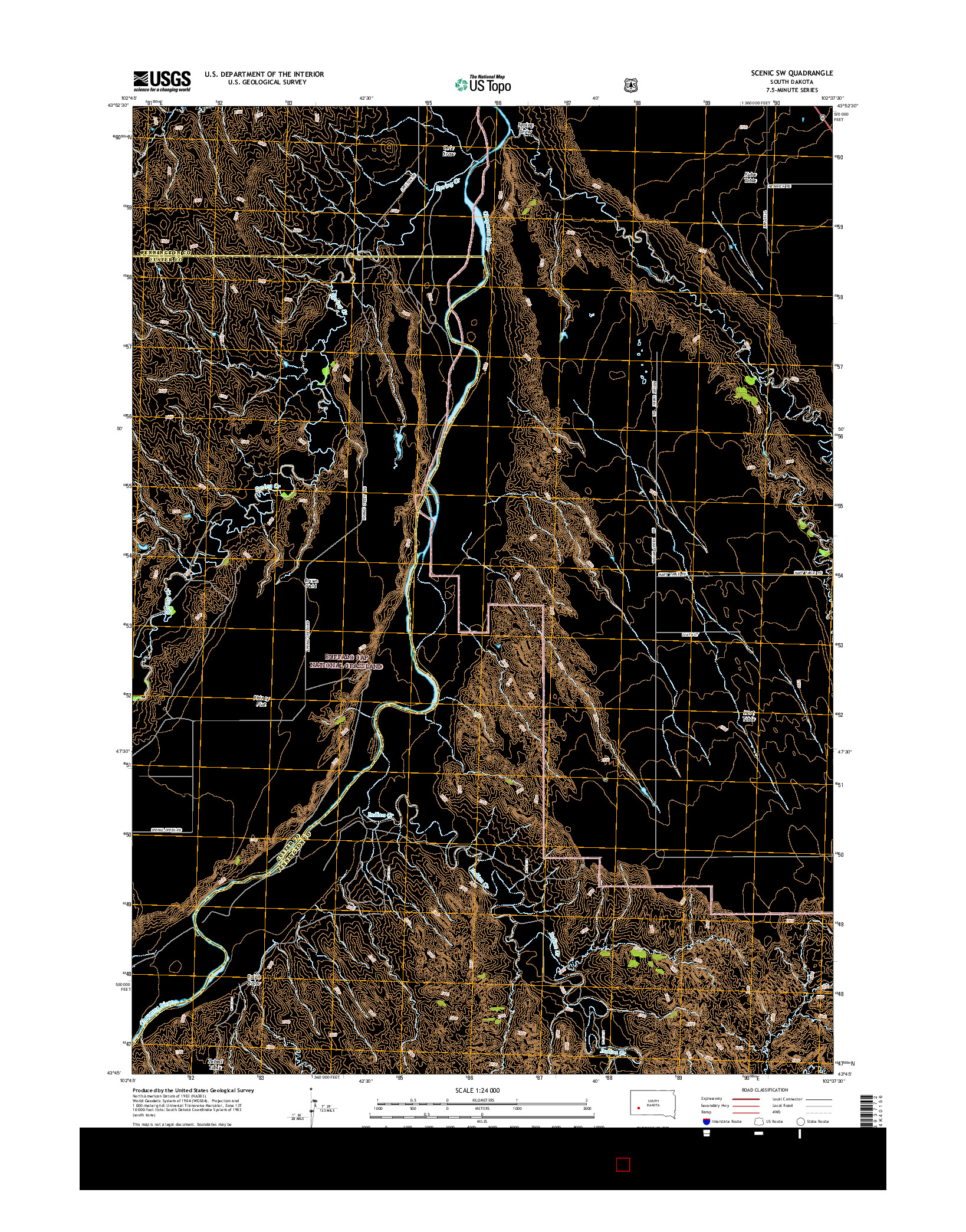 USGS US TOPO 7.5-MINUTE MAP FOR SCENIC SW, SD 2015
