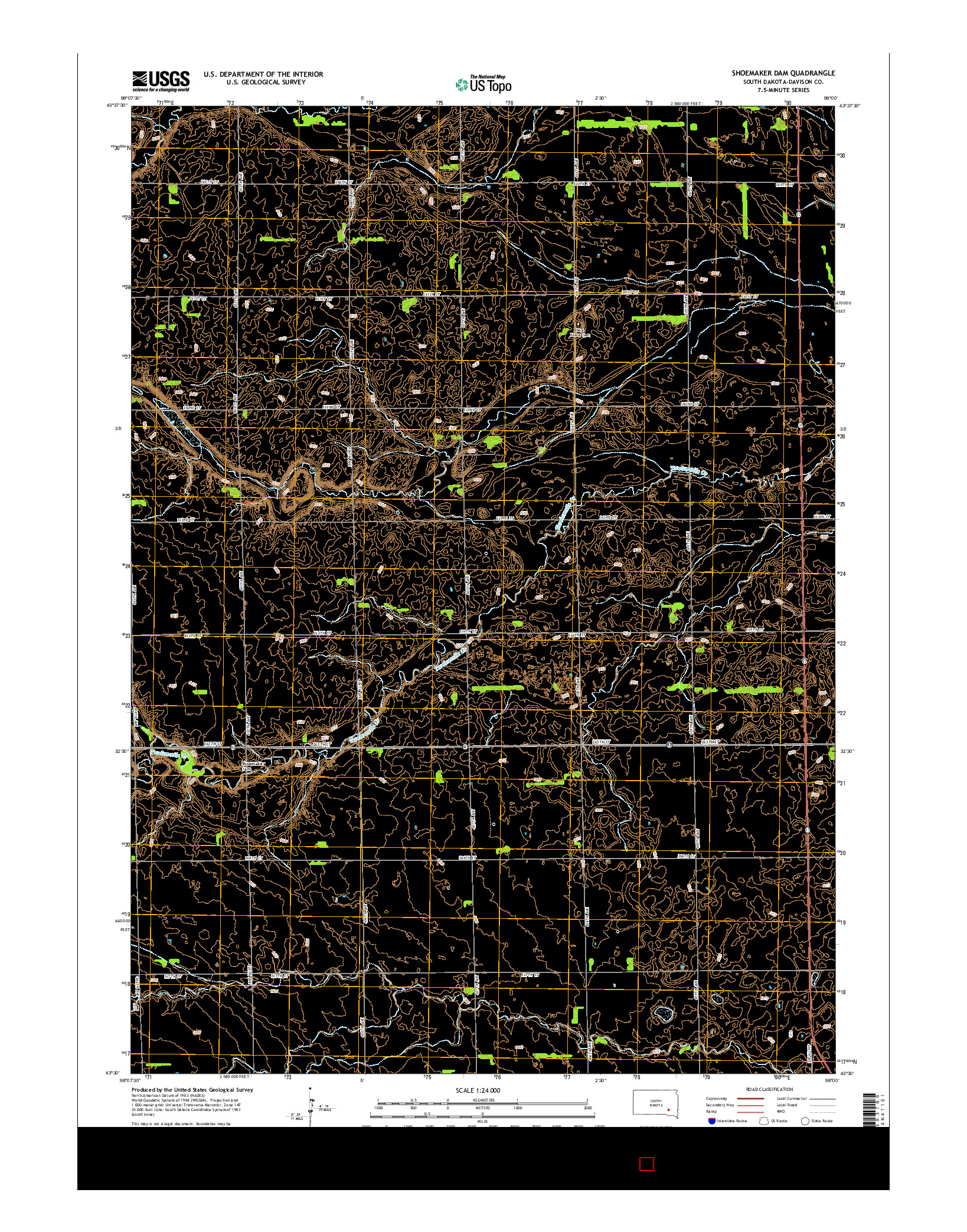 USGS US TOPO 7.5-MINUTE MAP FOR SHOEMAKER DAM, SD 2015