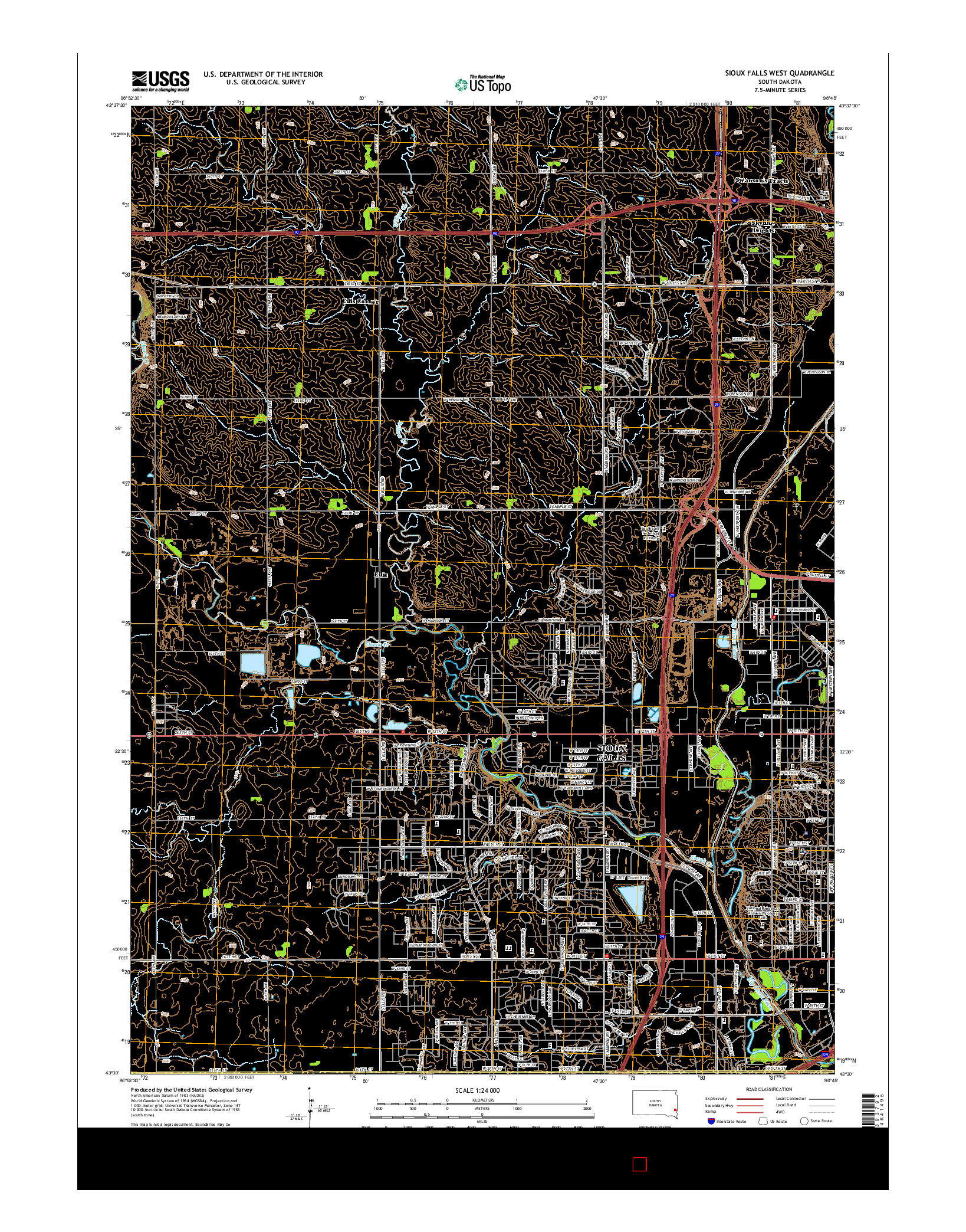 USGS US TOPO 7.5-MINUTE MAP FOR SIOUX FALLS WEST, SD 2015